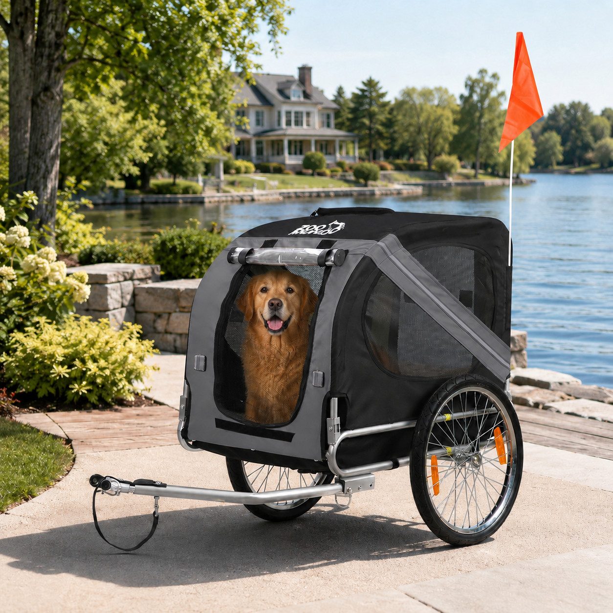 zoomundo Fahrradhundeanhänger Hundeanhänger Fahrradanhänger für Hunde - Dunkelgrau/Schwarz