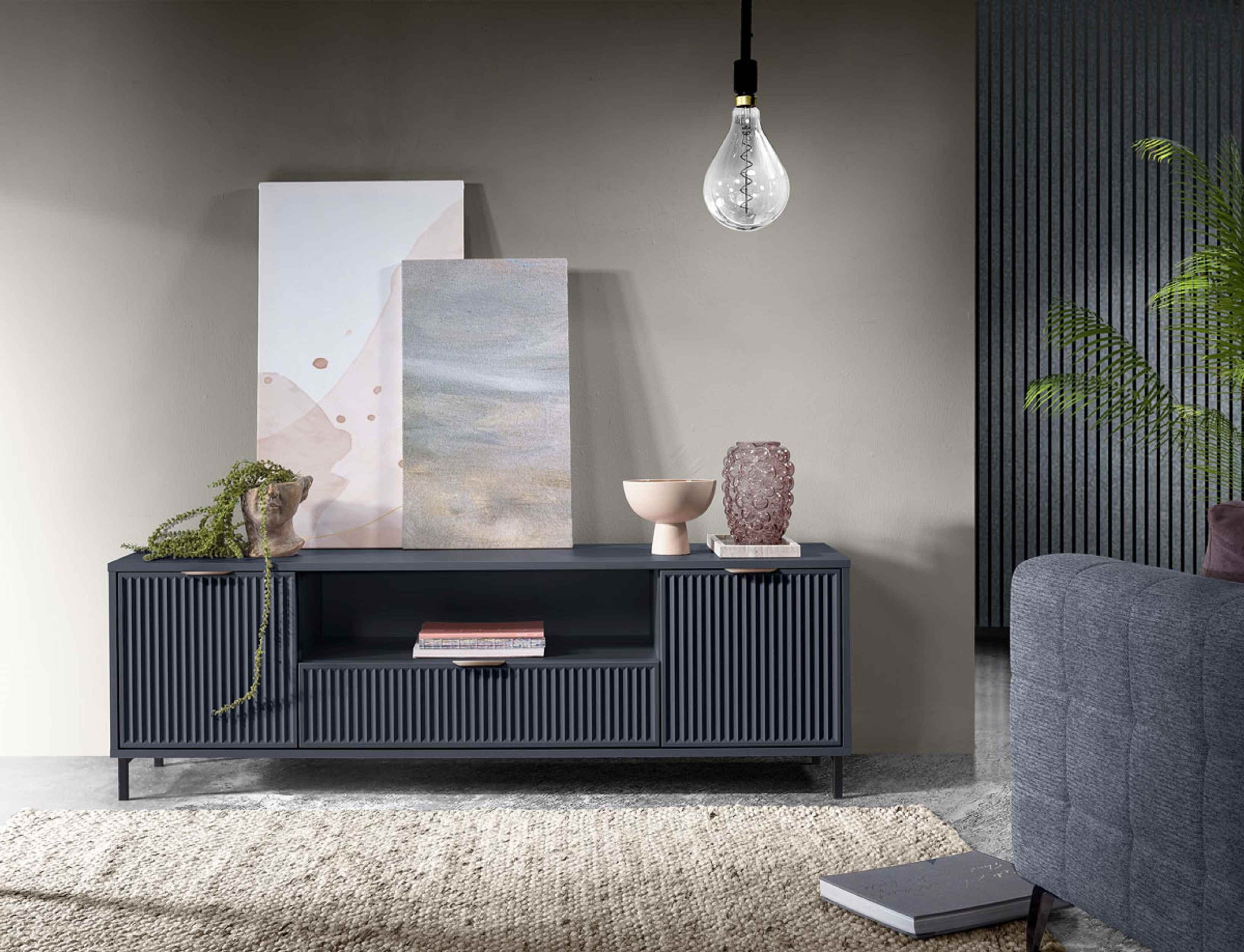 Furnix TV-Board TV-Kommode LINKI LS4 in Industrial, Loft-Design Blickfang, mit 2 Türen und 1 Schublade, B165,3 x H55,6 x T40,6 cm Indigo