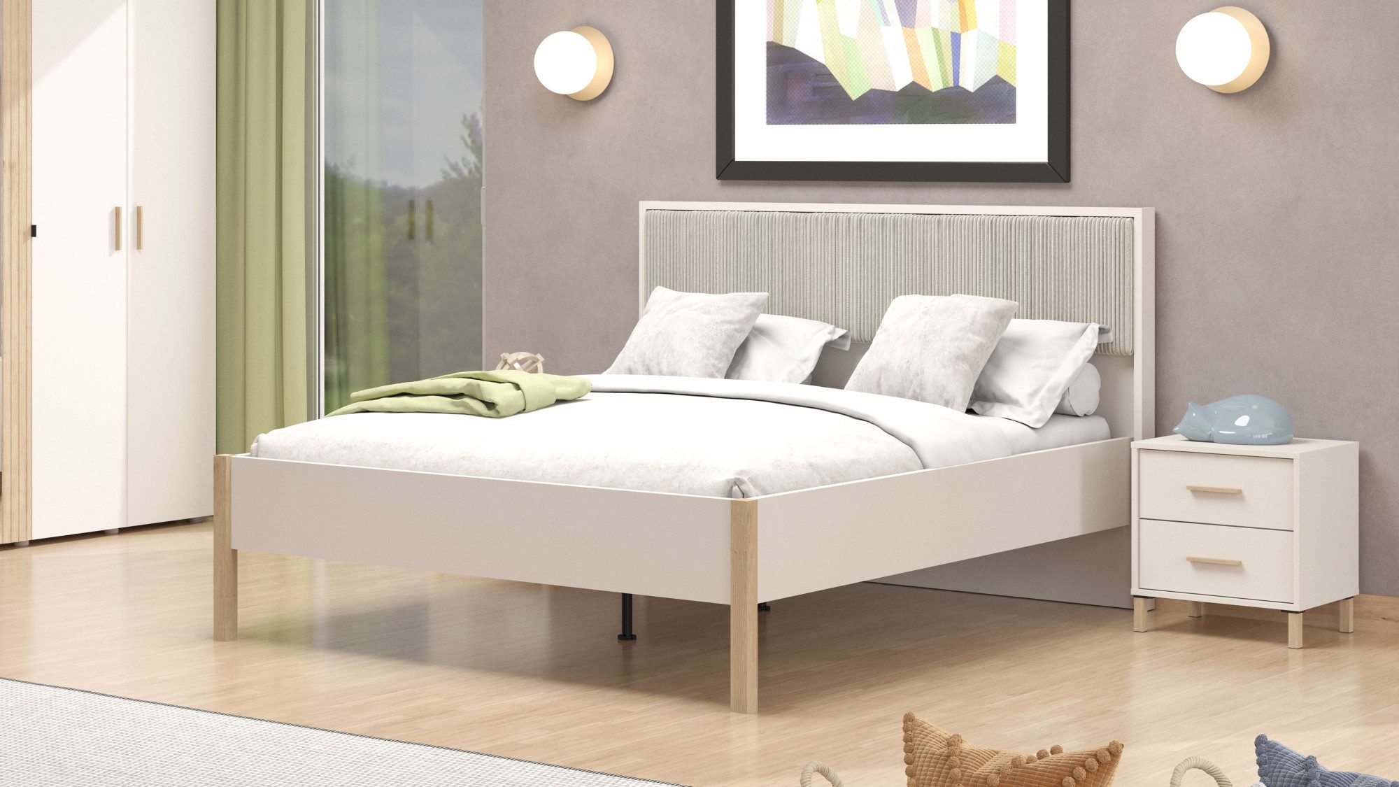 Home affaire Bett Belfort Bett, mit gepolstertem Kopfteil, bezogen mit weichem Cordstoff, 160 oder 180x200cm, FSC®-zertifiziert, Trendfarbe cashmere