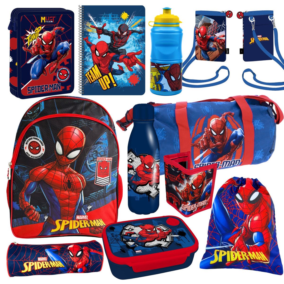 Spiderman Schulrucksack Spider-Man Schulset XXL 10-teilig mit Rucksack für Schule & Freizeit (10-tlg)