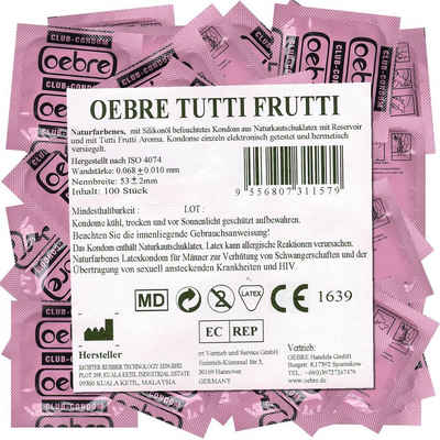 OEBRE Презервативы Tutti-Frutti Beutel mit, 100 St., Club-Kondome, Презервативы mit Tutti-Frutti-Geschmack