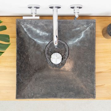 wohnfreuden Aufsatzwaschbecken Marmor Waschbecken ZEN 45 cm schwarz quadratisch (Kein Set), 52_603