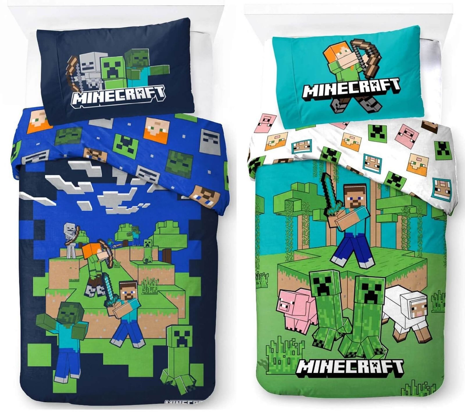 BrandMac Bettwäsche Minecraft - 2 x Wende-Bettwäsche-Set im Doppelpack, 135x200 & 80x80, Baumwolle, 100% Baumwolle