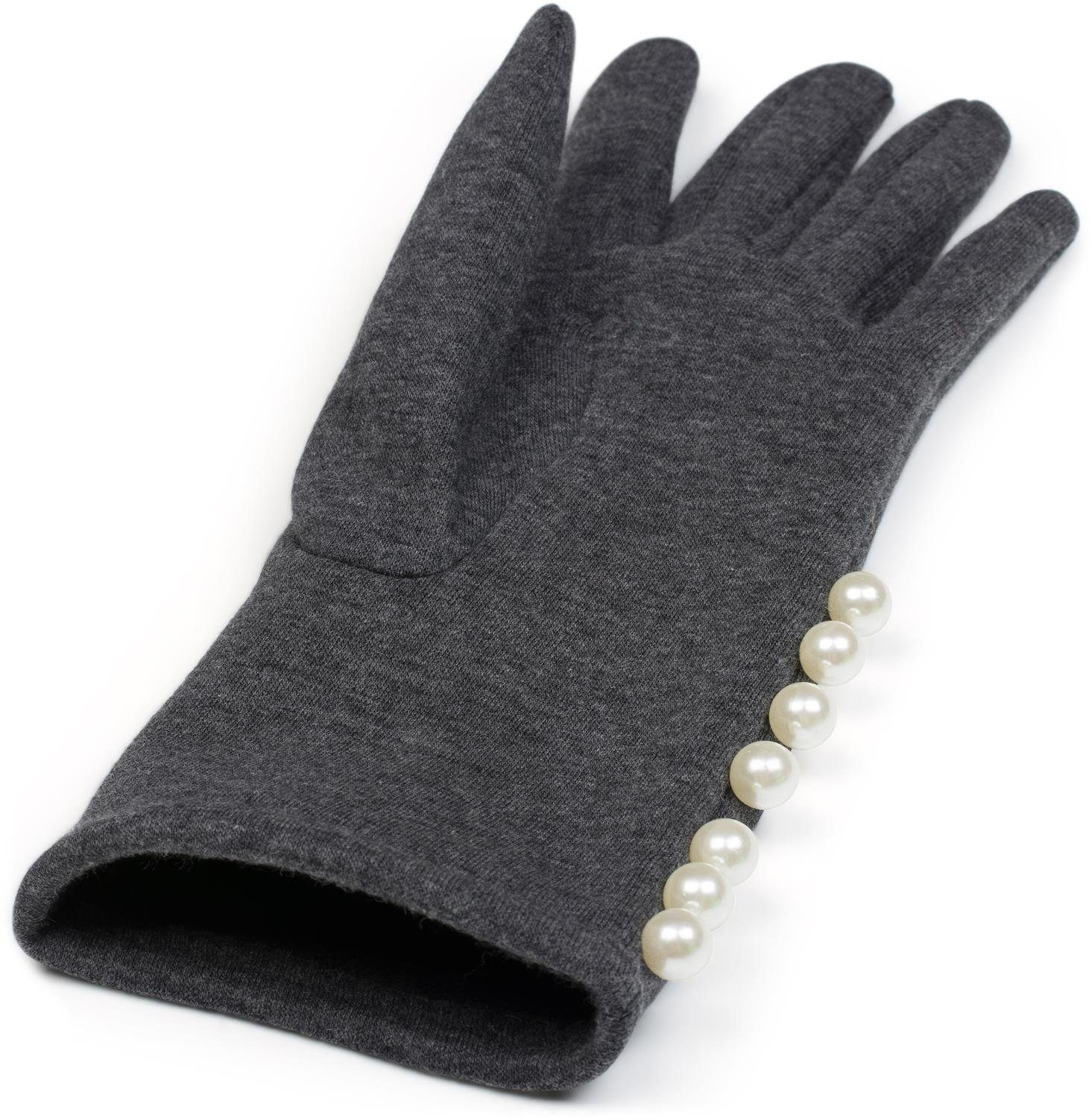 styleBREAKER Strickhandschuhe Stoff Handschuhe mit Perlen