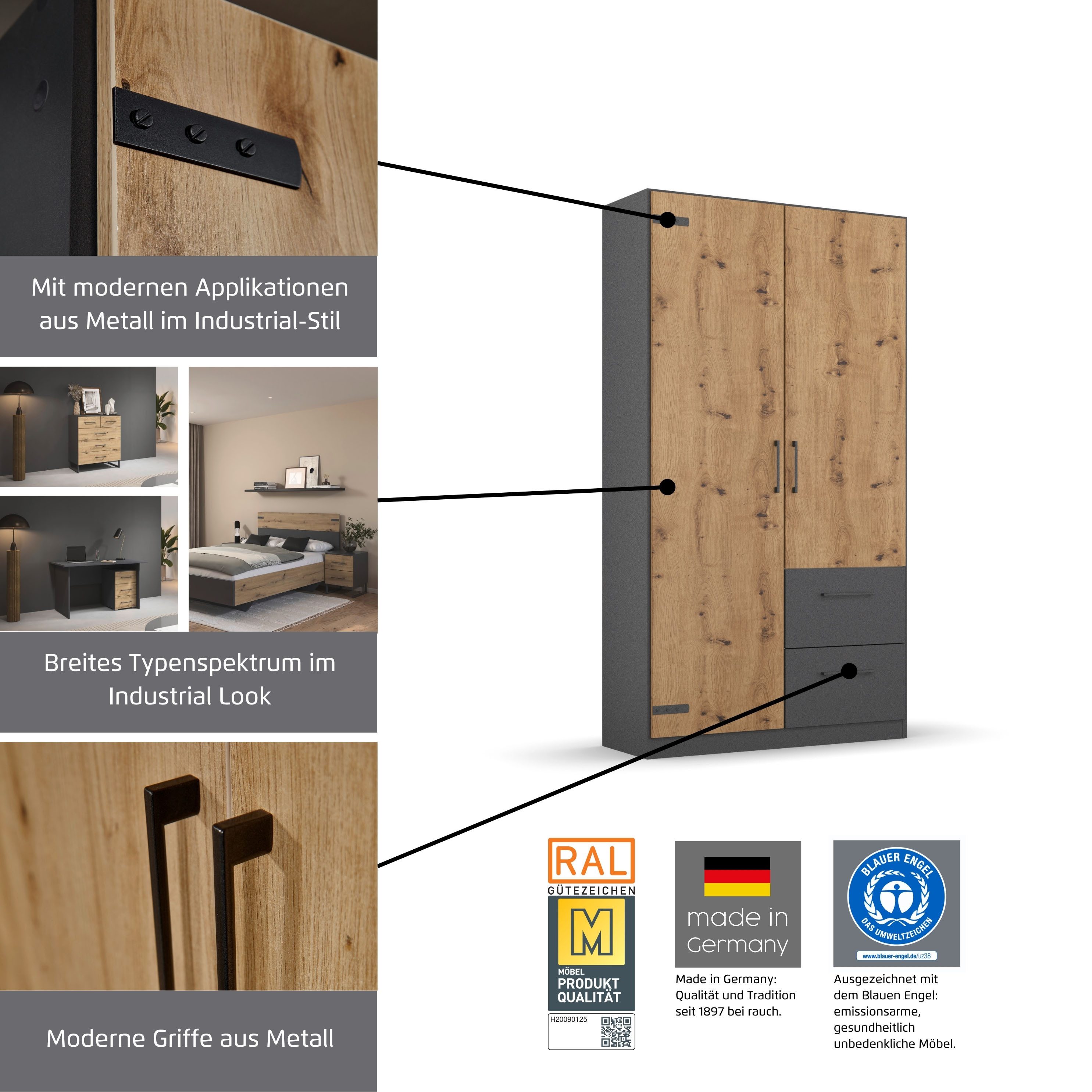 rauch Eckkleiderschrank Holmes im Industrial Style – Bild 5 von 5