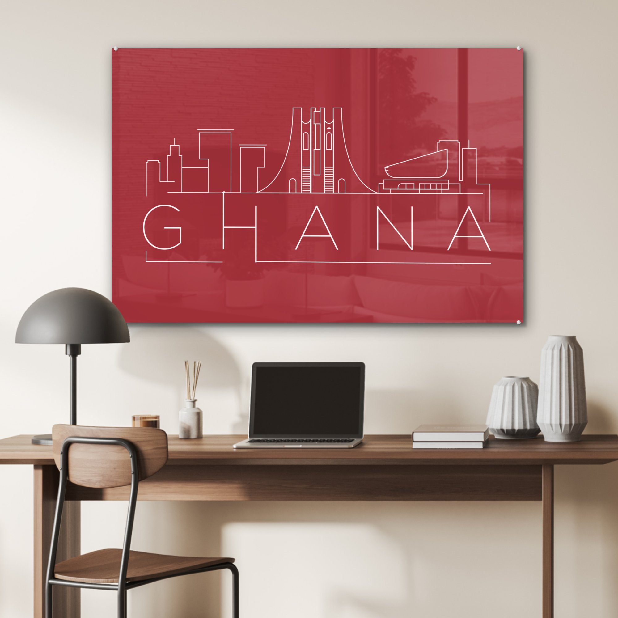 MuchoWow Acrylglasbild auf & "Ghana" rotem Acrylglasbilder Hintergrund, Wohnzimmer St), Skyline Schlafzimmer (1