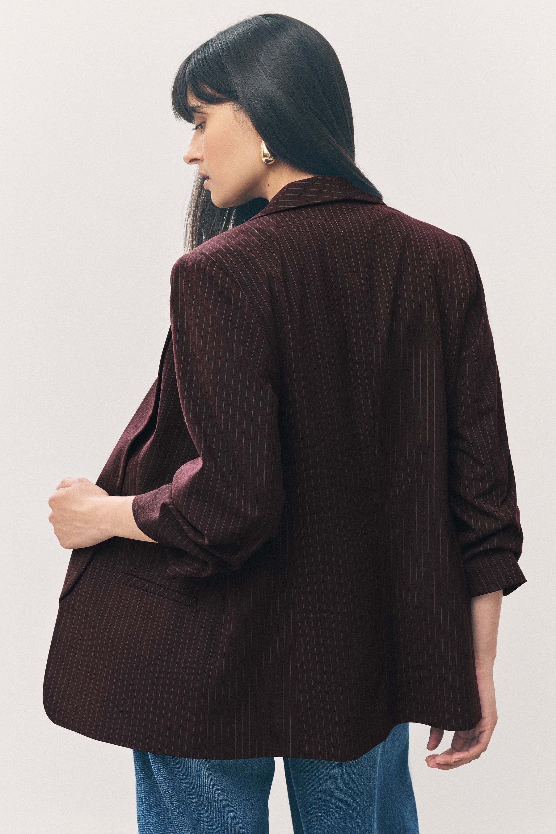 Next Jackenblazer Relaxed Fit Blazer mit Raffärmeln und Vichykaros (1-tlg) günstig online kaufen