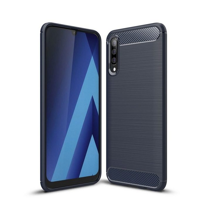 König Design Handyhülle Samsung Galaxy A50s Samsung Galaxy A50s Handyhülle Carbon Optik Backcover Blau