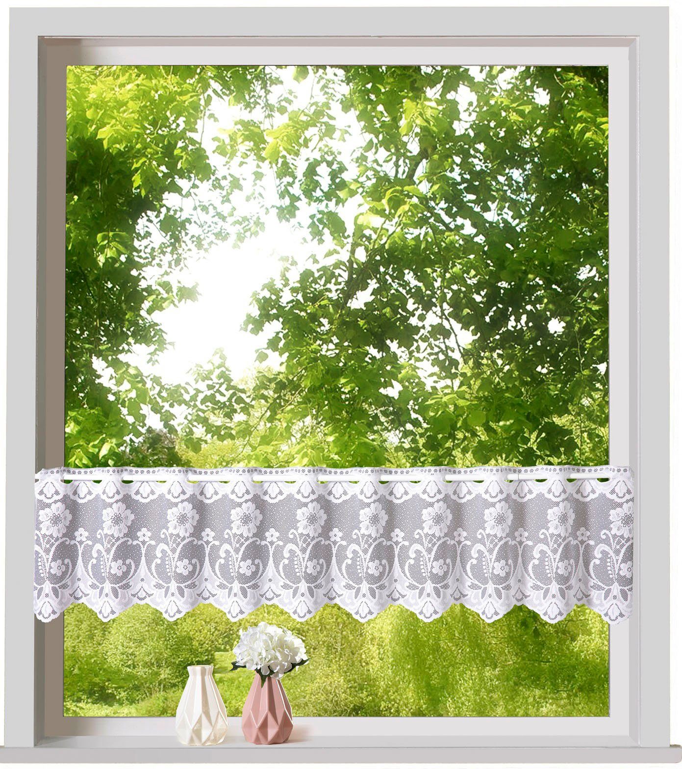 Weckbrodt Scheibengardine Mantua (1 St), Stangendurchzug, halbtransparent, Jacquard, Bistro, Jacquard, strukturiert, floral, geblümt, Gardine, Store