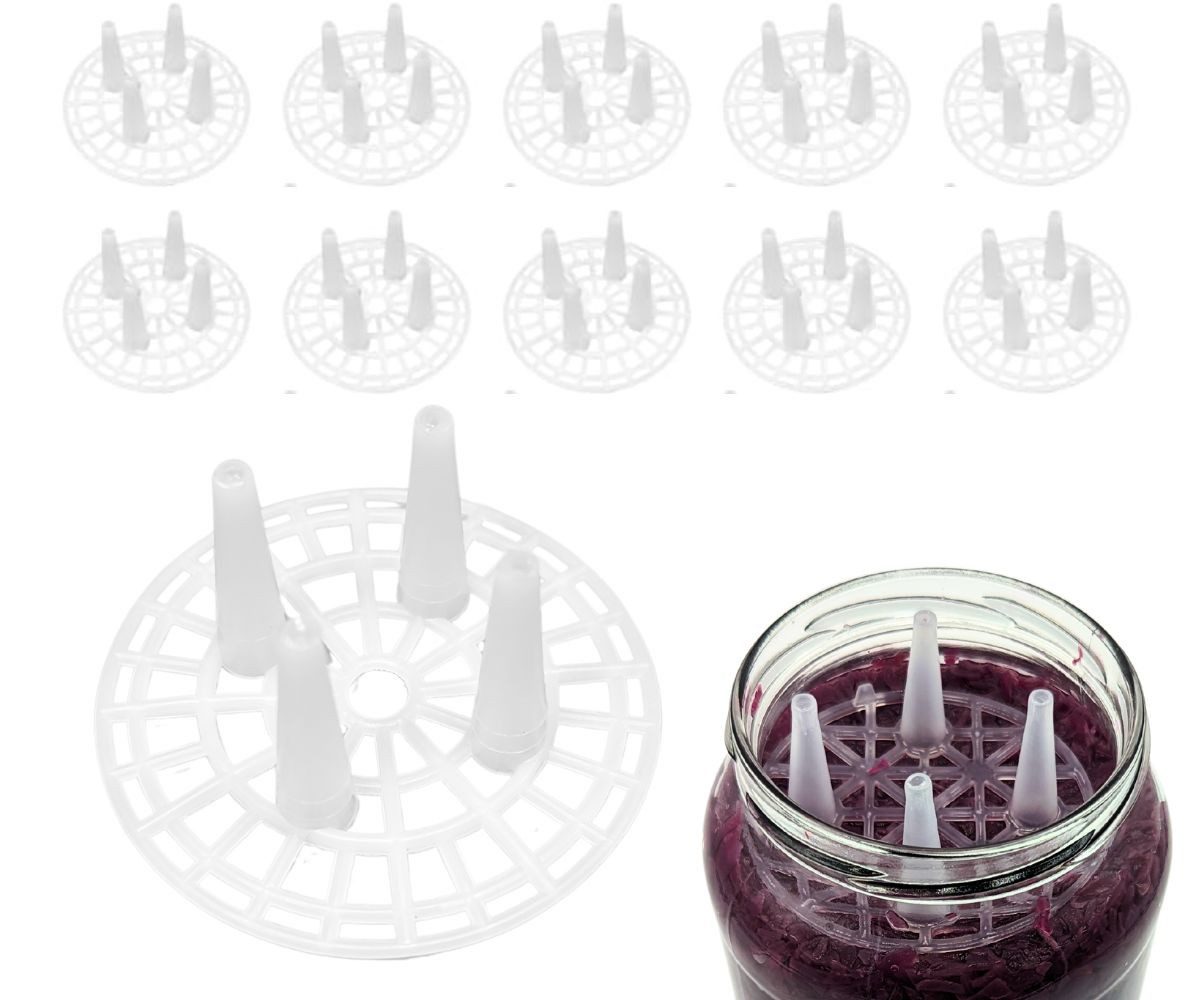 mikken Fermentationsdeckel Eintauchgitter zum Fermentieren Fermentationsgitter 7 cm TO82, (Spar-Set, 12-tlg), PVC-frei, BPA-frei, Ø 7cm, Öffnung 71-72 mm