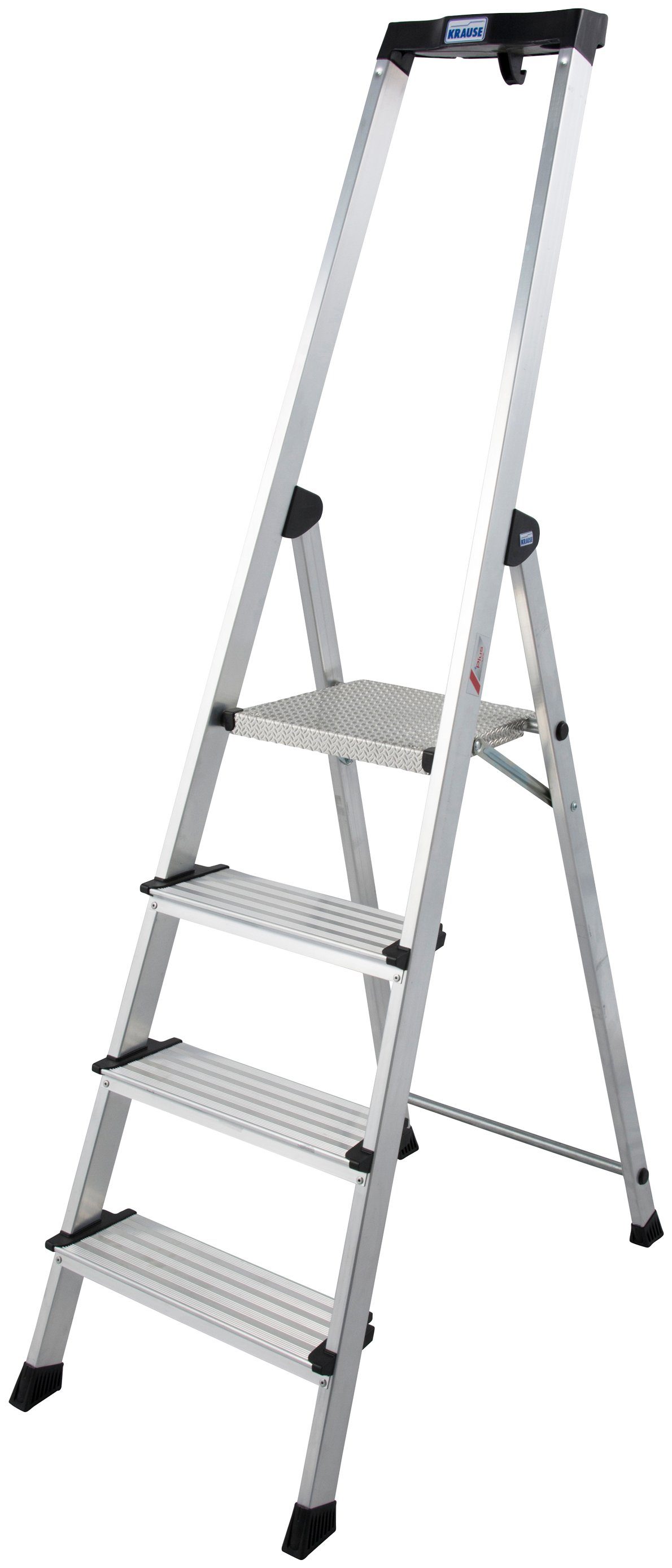 KRAUSE Stehleiter Safety Plusline, Aluminium, 4 Stufen, Arbeitshöhe ca. 285 cm