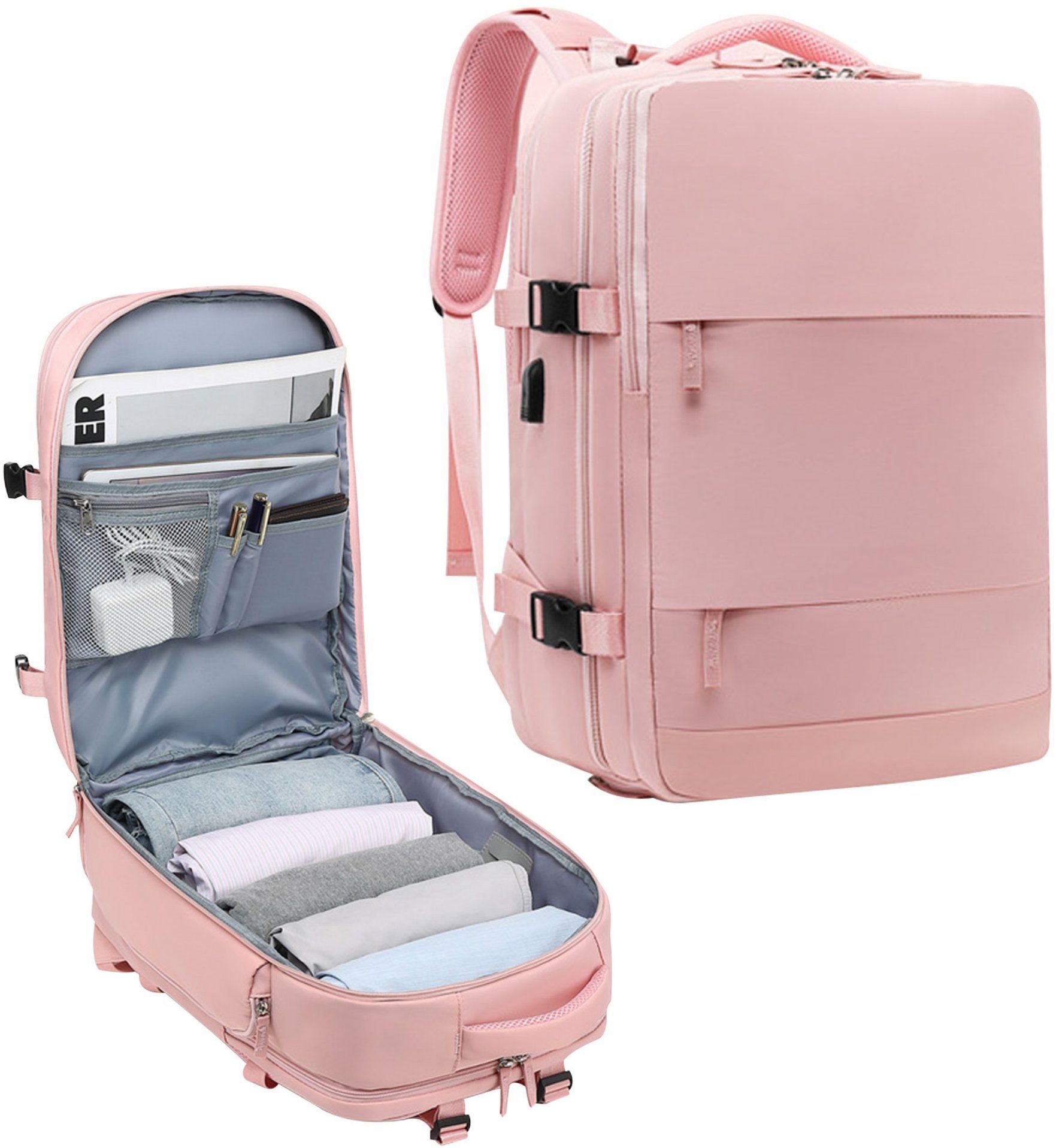 Fitnessstudio Handgepäck, Yoga Tasche REDOM USB-Ladeanschluss), Laptop Schultasche Schulrucksack Pink Gym Schule Freizeitrucksack Schwimmen Rucksack Sporttasche und Sportrucksack Weekender Nasstasche, mit Reisenrucksack, Uni Reisen Schuhfach mit Reiserucksack Rucksäcke Rucksack (Notebook