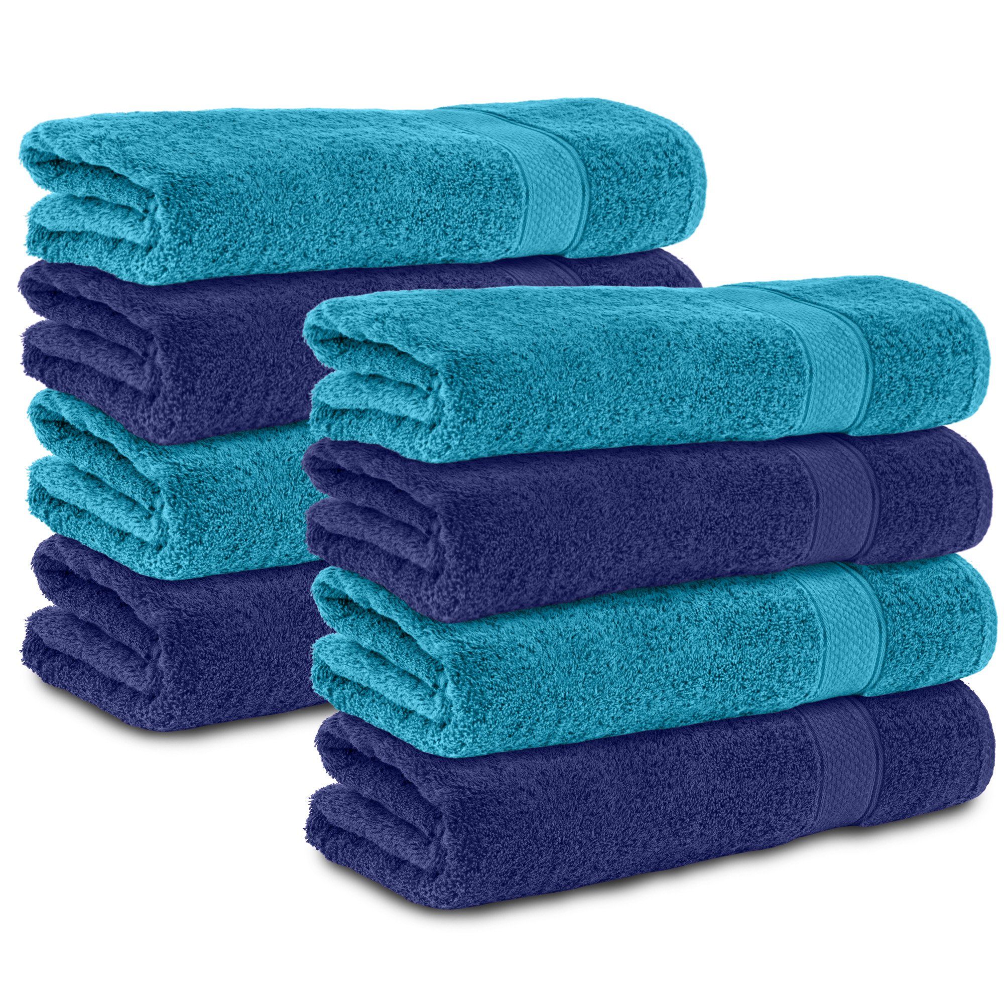 Set, Navyblau/Türkis cm Badetücher Baumwolle, Komfortec Frottee 50x100 470 g/m², 100% (8-St), Weich Handtücher