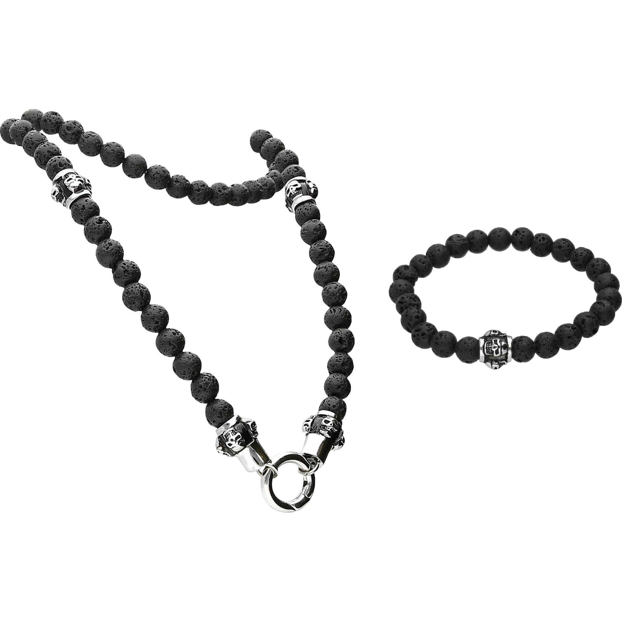 FILANGO Gliederkette SET Lavastein Kugelkette + Kugelarmband TOTENKÖPFE (Ke günstig online kaufen