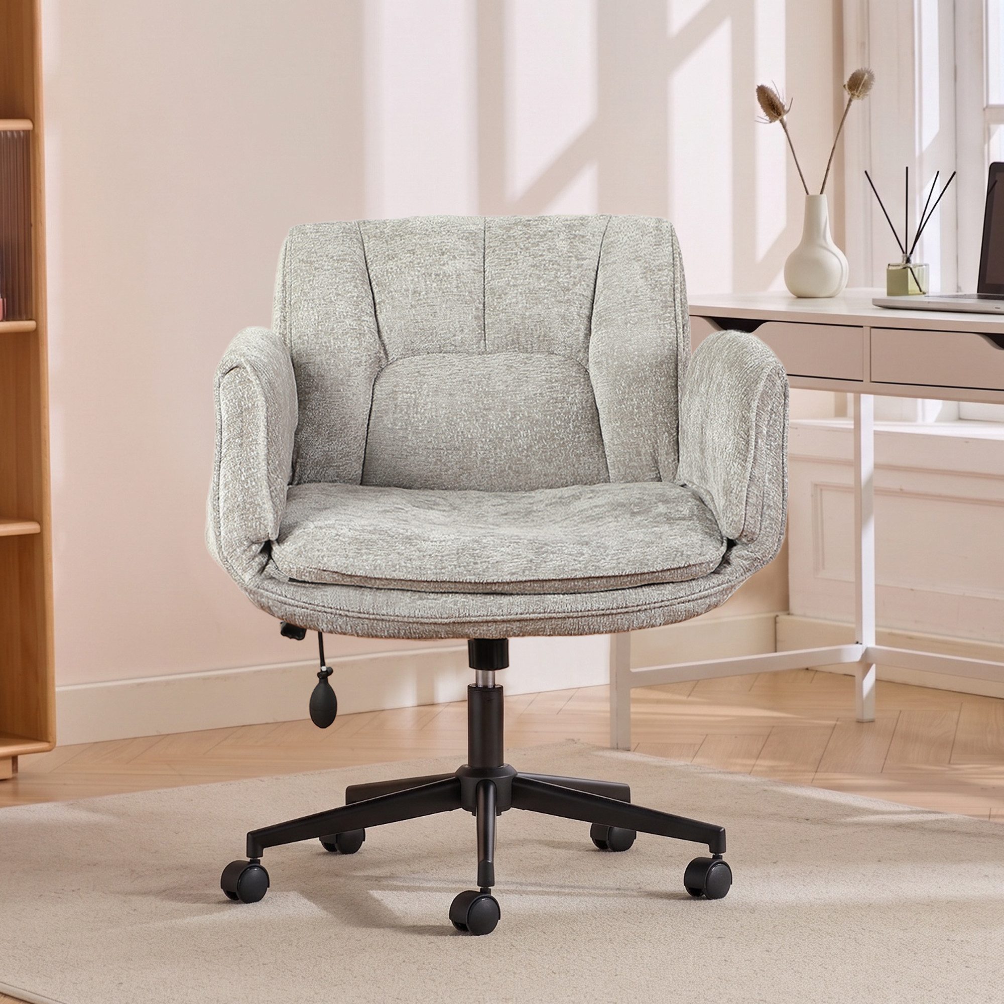 Vankel Bürostuhl Ergonomischer Schreibtischstuhl mit breitem Sitz & Lordosenstütze, Ergonomischer Drehstuhl mit breitem Sitz für Büro und Homeoffice