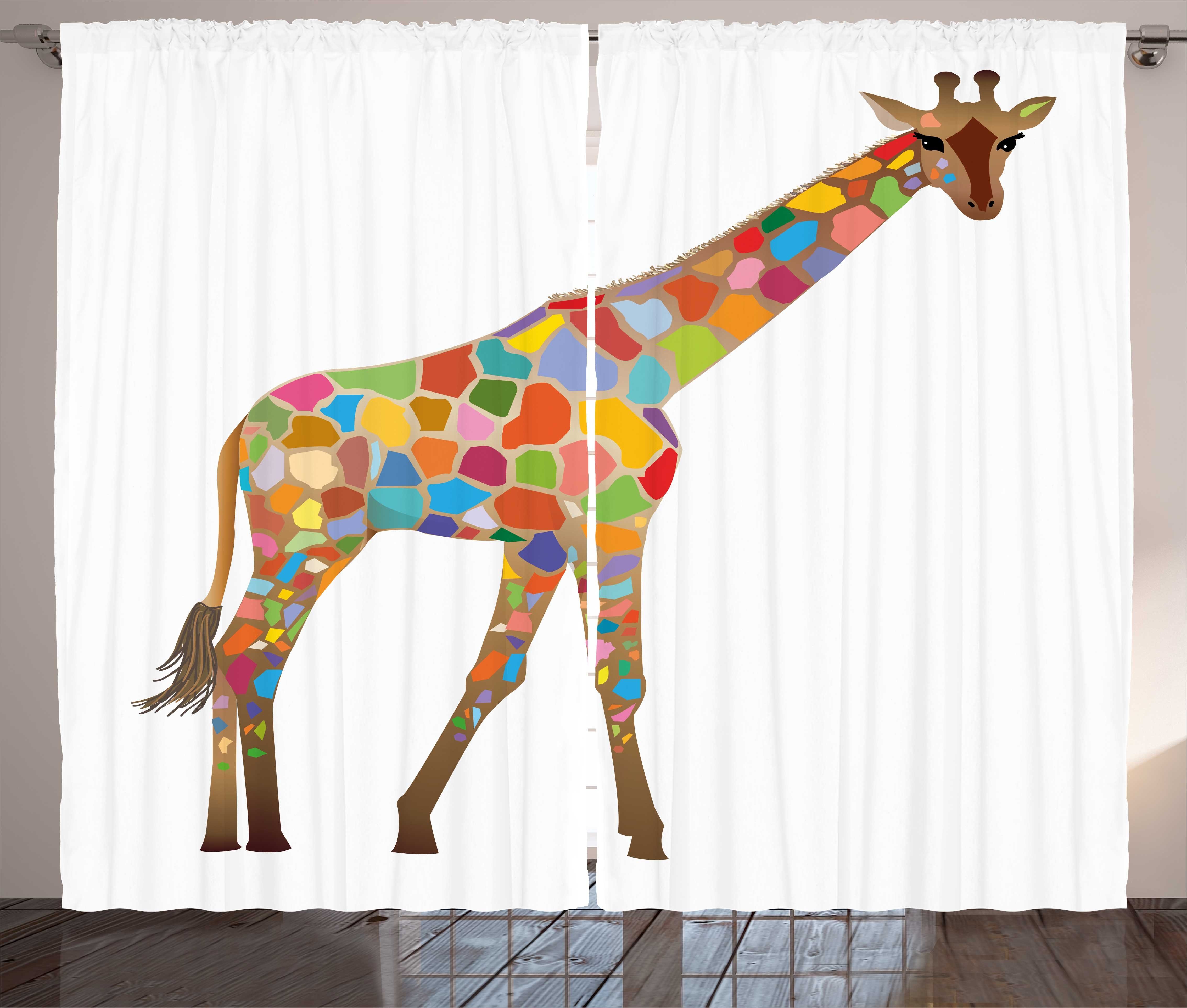 Gardine Schlafzimmer Kräuselband Vorhang mit Schlaufen und Haken, Abakuhaus, Giraffe Buntes abstraktes Tier