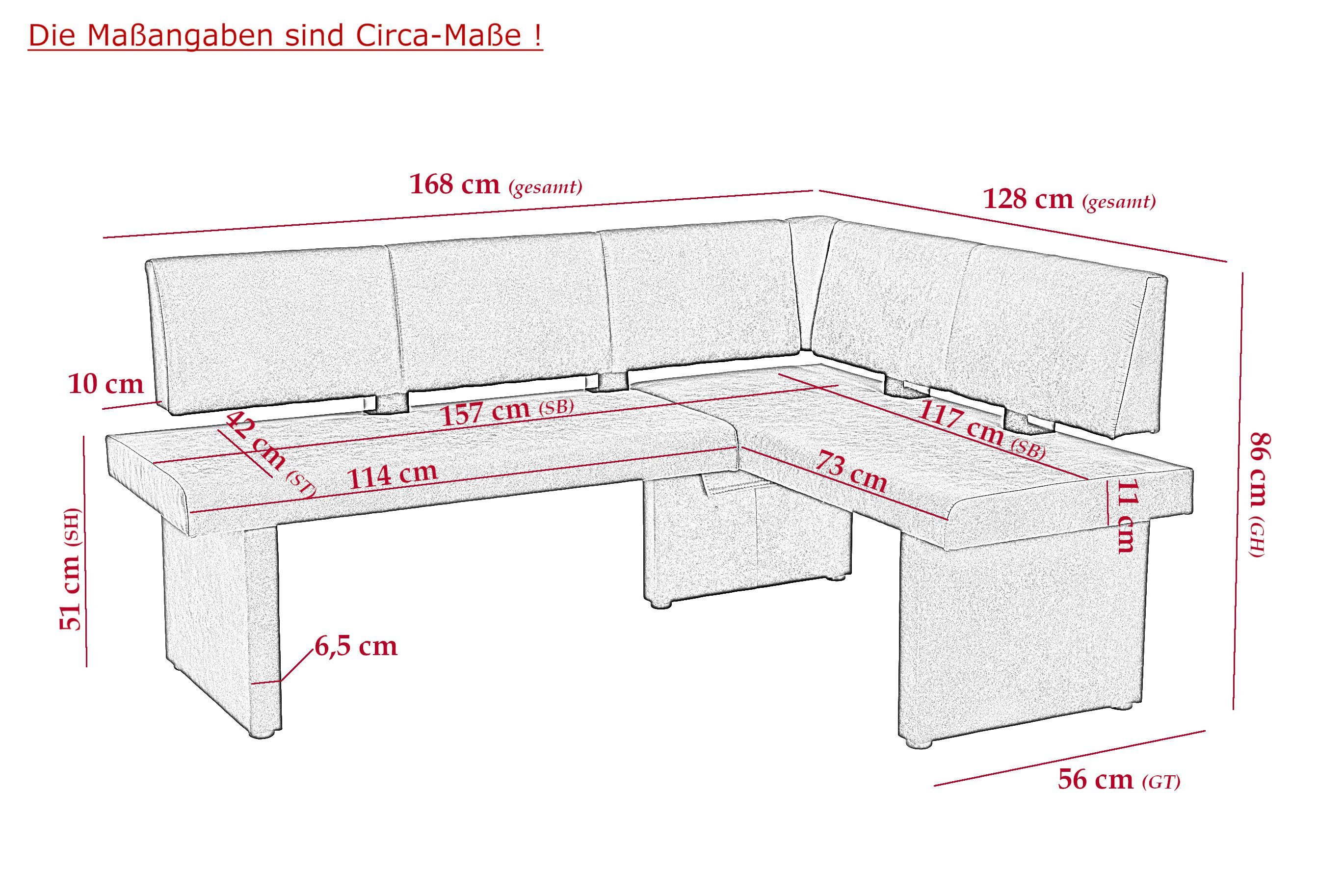 HELA Eckbankgruppe Pia, (Set, 4-tlg), Esstisch ausziehbar, Bank links/rechts montierbar