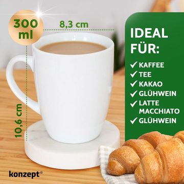 KONZEPT Becher Kaffeebecher aus Porzellan 300 ml 6-tlg. Set Teetassen in Weiß, Zum Bemalen