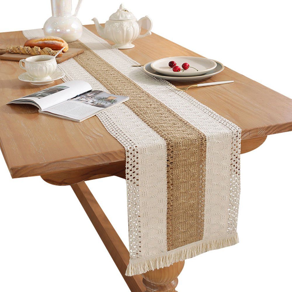 HIBNOPN Tischläufer Tischläufer Boho für Küche rustikale Bauernhaus mit Quasten 30*180cm