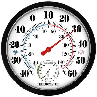 BlingBin Raumthermometer Innen Außen 25.4cm Raumthermometer Außenthermometer Hygrometer, 1er Set 1-tlg., Wandthermometer für Häuser