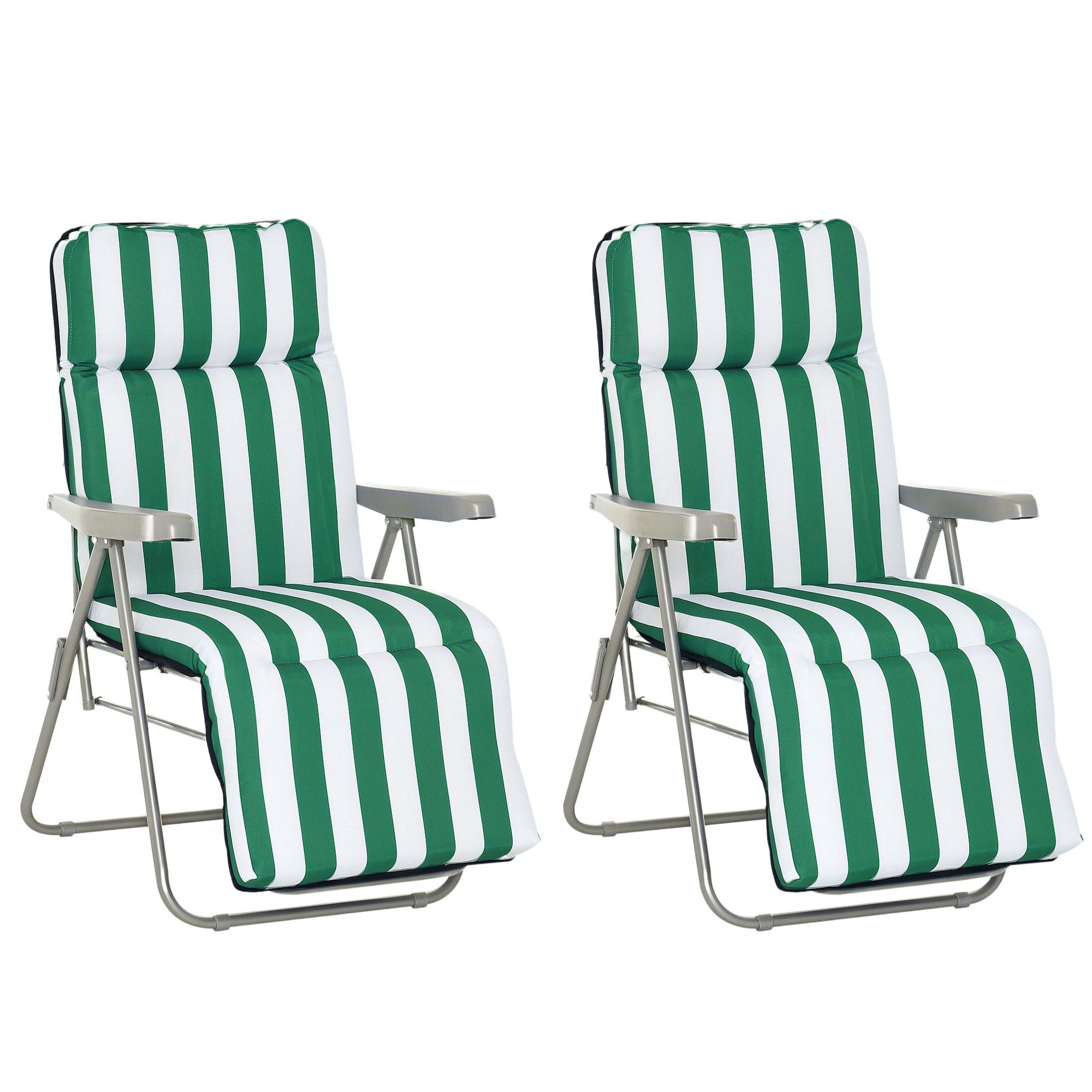 Outsunny Gartenliege Sonnenliege, Gartenstuhl, 2 St., Klappstühle, Grün+Weiß 60 x 75 x 102 cm