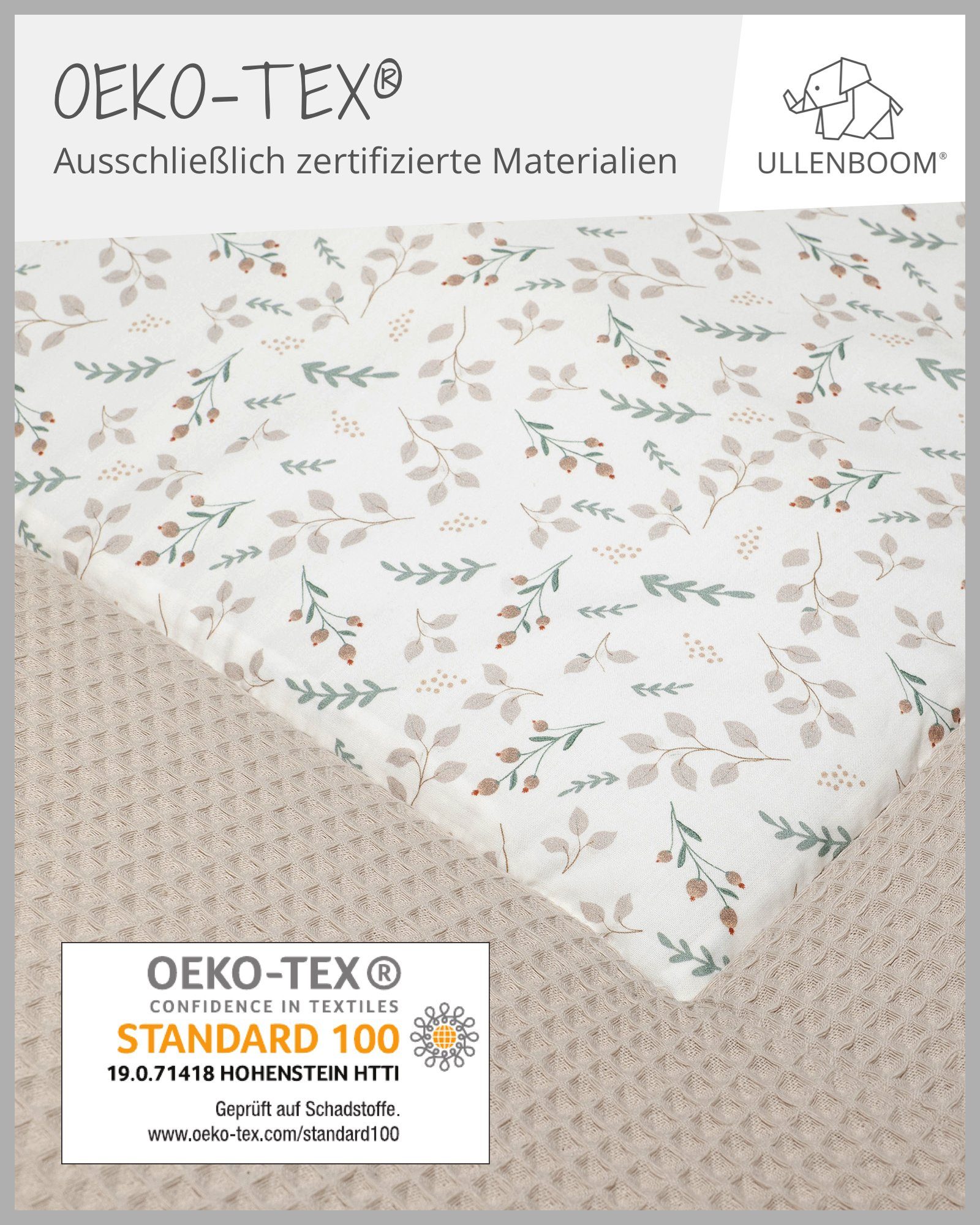 Außenstoff Baby Krabbeldecke EU), gepolstert, in ULLENBOOM 100% verschiedenen Baumwolle, Größe (Made in ®, "Floral-Sand" Dick Krabbeldecke
