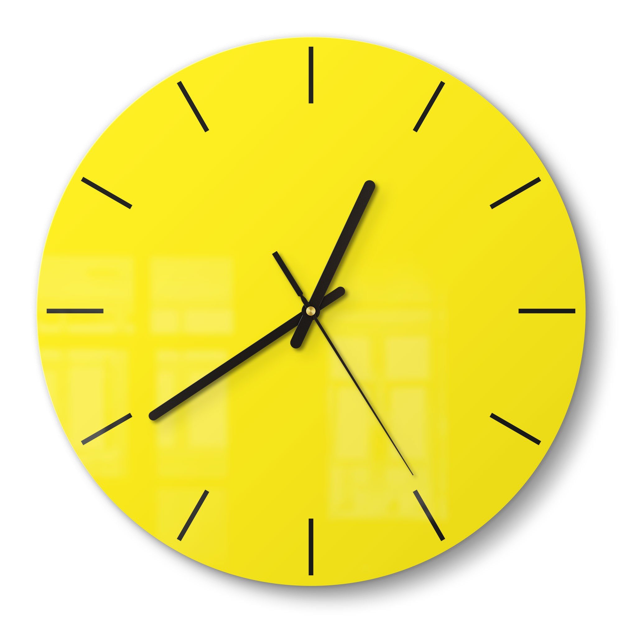 DEQORI Wanduhr 'Unifarben - Gelb' (Glas Glasuhr modern Wand Uhr Design Küchenuhr)