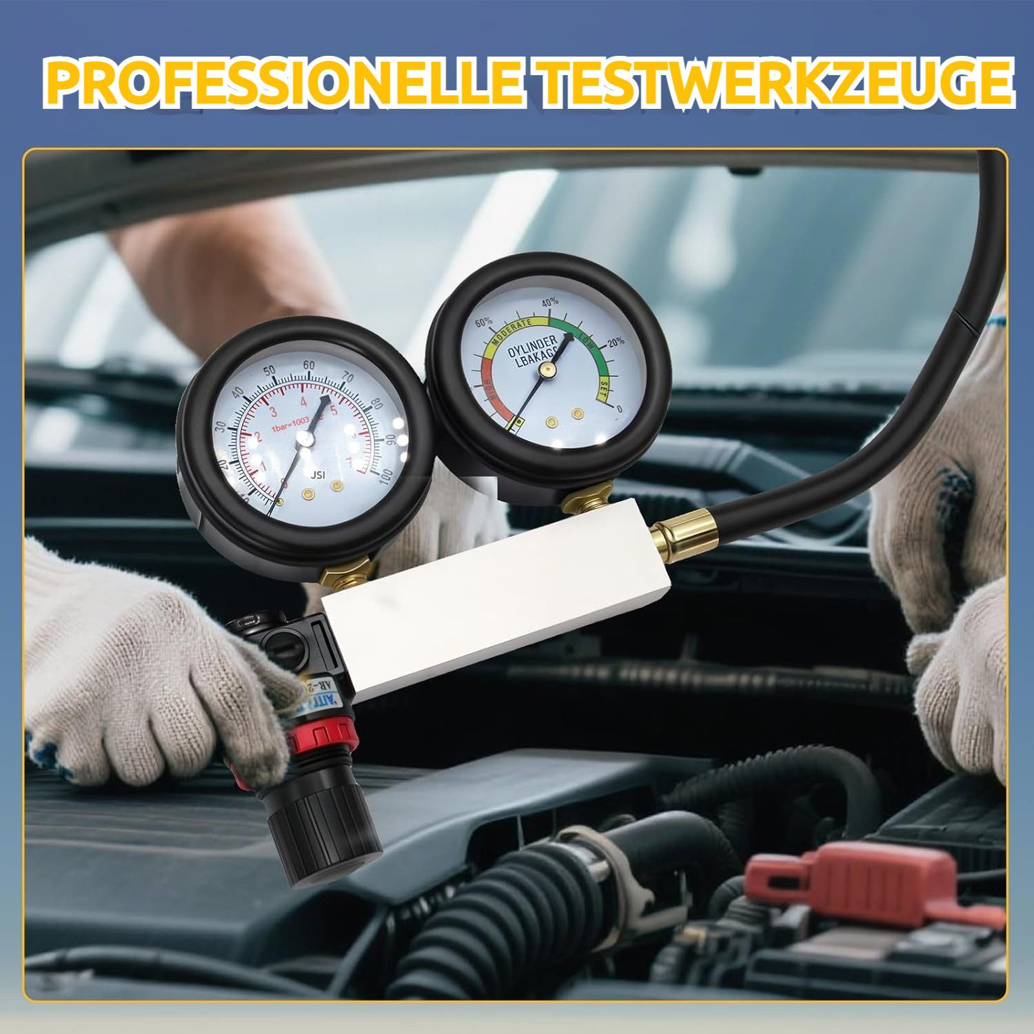 QUBEBU Kfz-Diagnosegerät Auto Kompressionsprüfer Set 0-7 bar Kfz-Kompressionstester M12 M14 M18, Kompressionsmessgerät 100 PSI, Motorzylinder-Kompressionstester, 1-tlg., Zylinderdruck Kompressionsmesser, Zylinder Kompressionsprüfer, für KFZ LKW Auto Motorrad