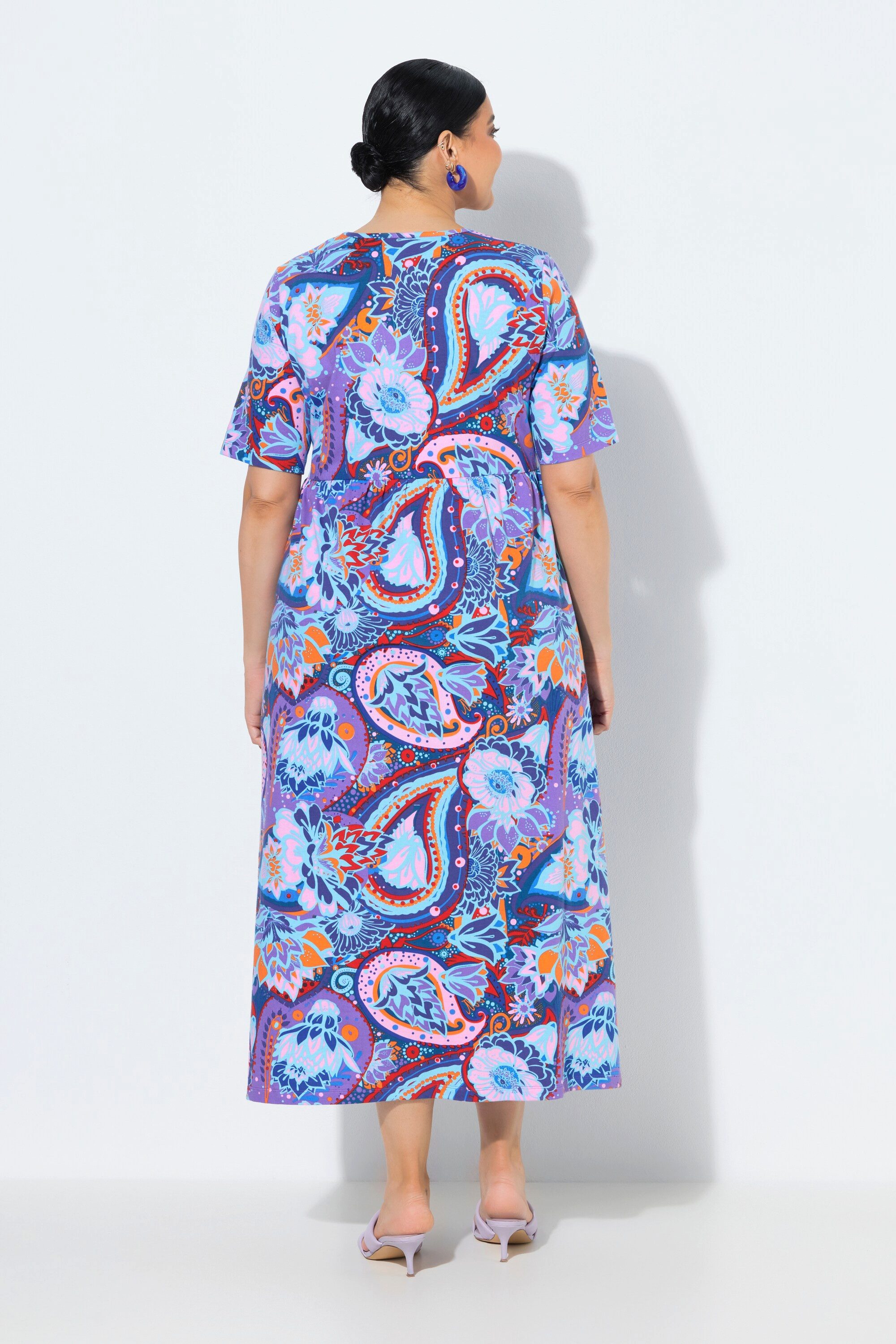Ulla Popken Maxikleid Maxikleid A-Linie V-Ausschnitt Halbarm Taschen