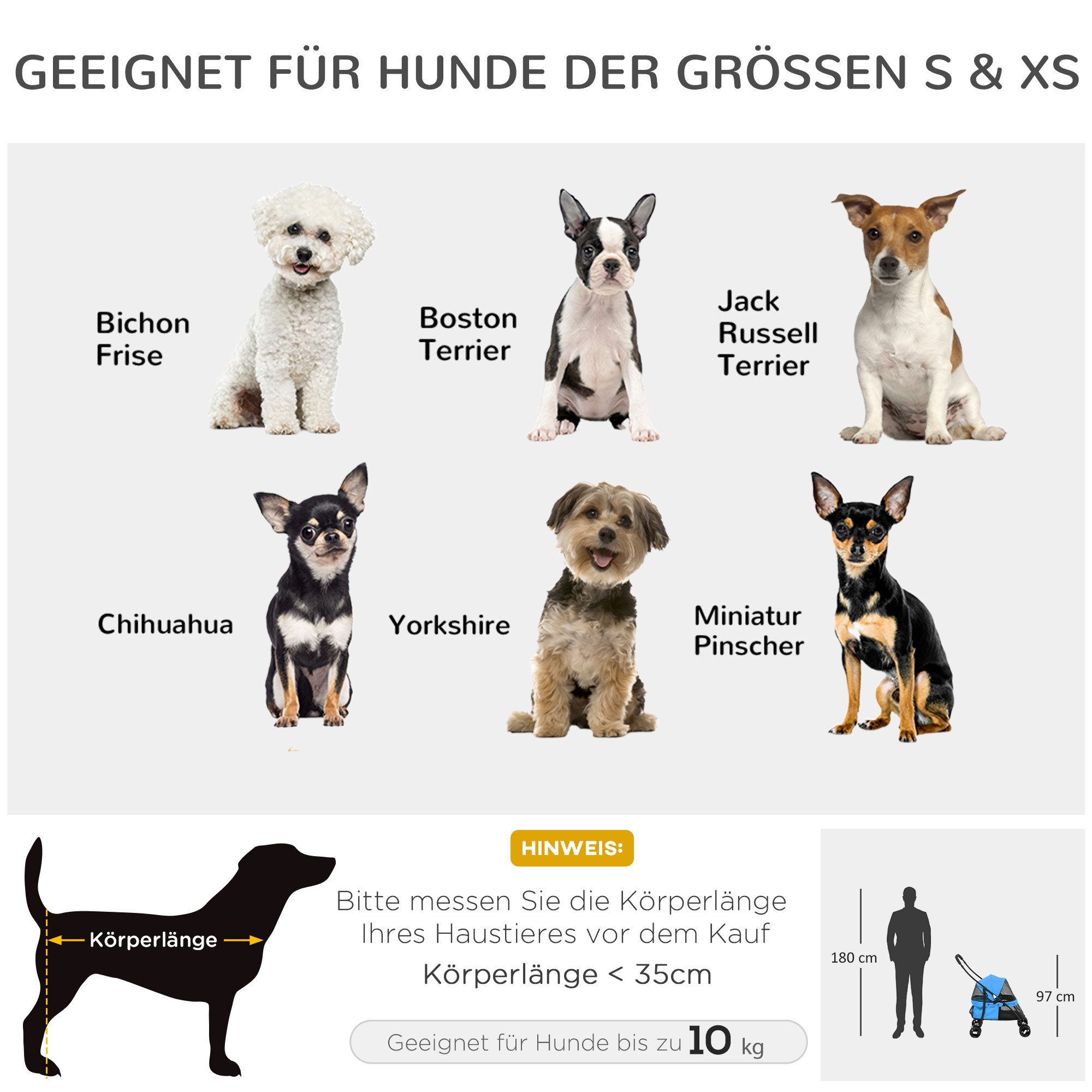 PawHut Hundebuggy mit verstellbarem Verdeck, Tasche und 4 schwenkbaren Rädern, (1-tlg), Verstellbares Dach