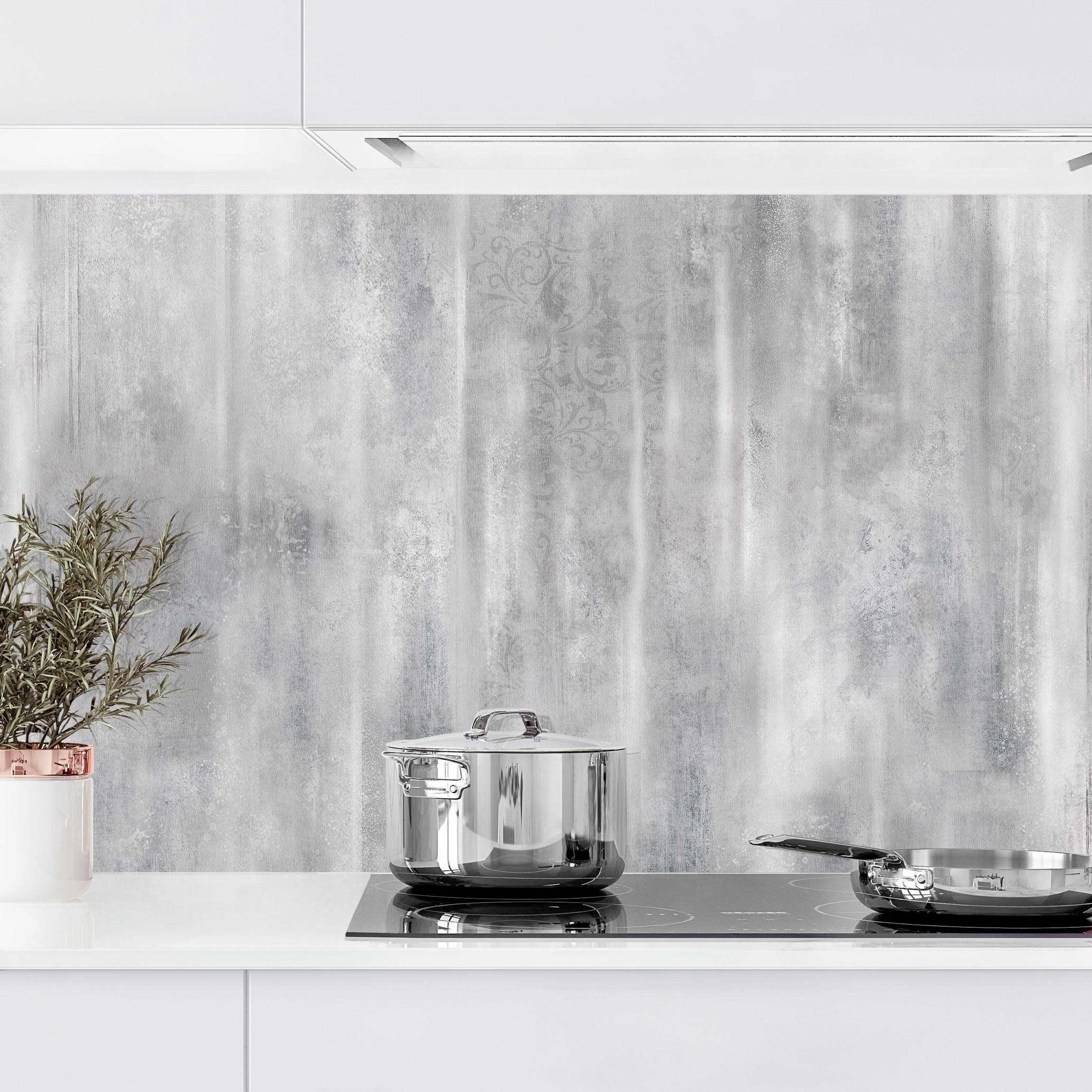 Bilderdepot24 Küchenrückwand selbstklebend grau mit Motiv Shabby, (1-tlg., Nischenrückwand - für Fliesenspiegel ohne Bohren - matt), Nischenrückwand Steinoptik fugenlos Wandpaneel Küche Herd