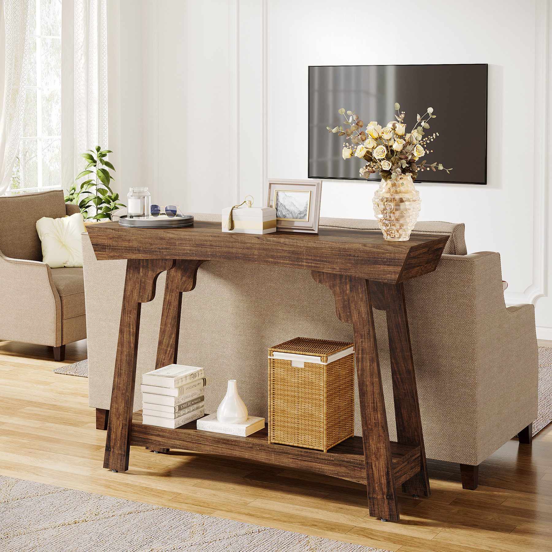 Tribesigns Konsolentisch 105cm Eingangstisch mit Lagerung, 2-Tier Holz Sofa Tisch mit Regal