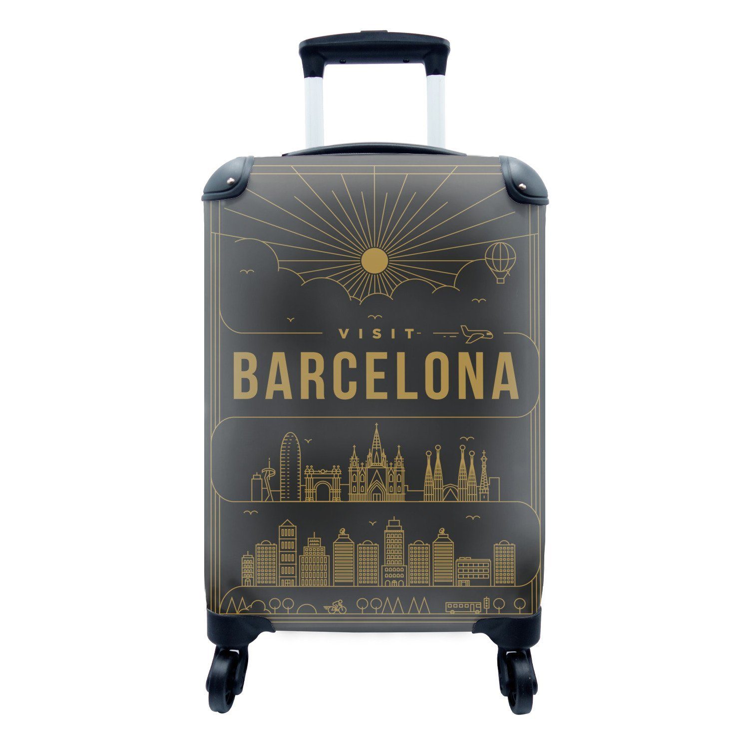 MuchoWow Handgepäckkoffer Stadtbild Barcelona - schwarz, 4 Rollen, Reisetasche mit rollen, Handgepäck für Ferien, Trolley, Reisekoffer