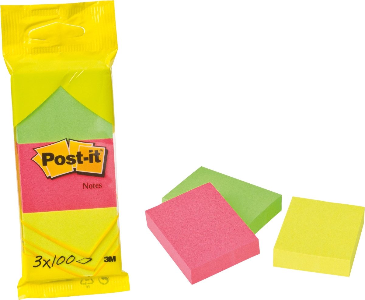 Post-it Notes Haftnotizblock Haftnotiz Neon Notes 38x51mm 70g/qm 100 Blatt VE=3 Blöcke