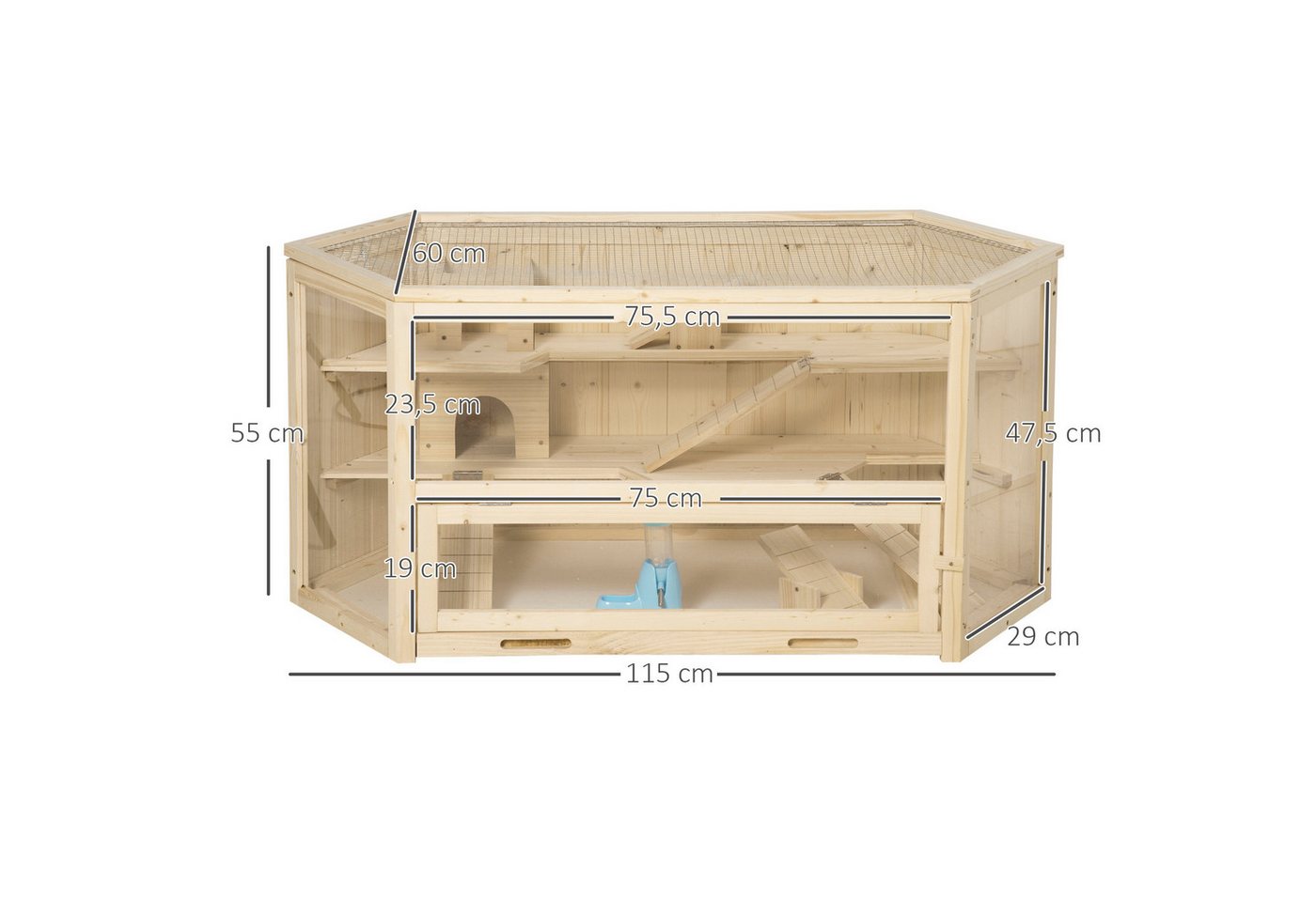 Thumbnail - XDOVET Kleintierkäfig Ultra-Luxus Nagerkäfig Hamsterkäfig Tannenholz 115 x 60 x 55 cm, mit Rampe Wippe aufklappbar Käfig...