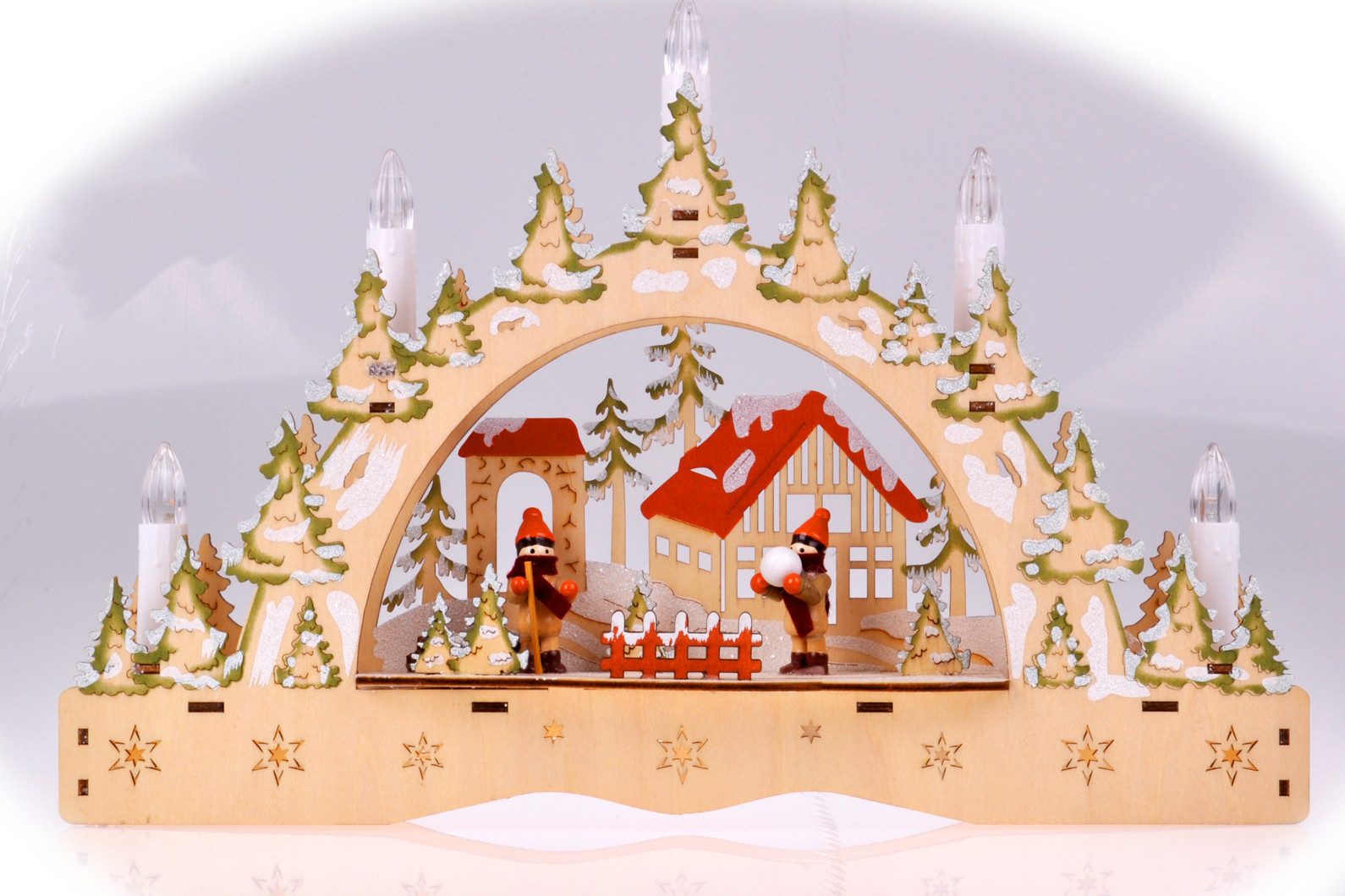 matrasa LED Schwibbogen Kerzenbrücke Lichterbogen aus Holz mit 5 Kerzen 35 günstig online kaufen