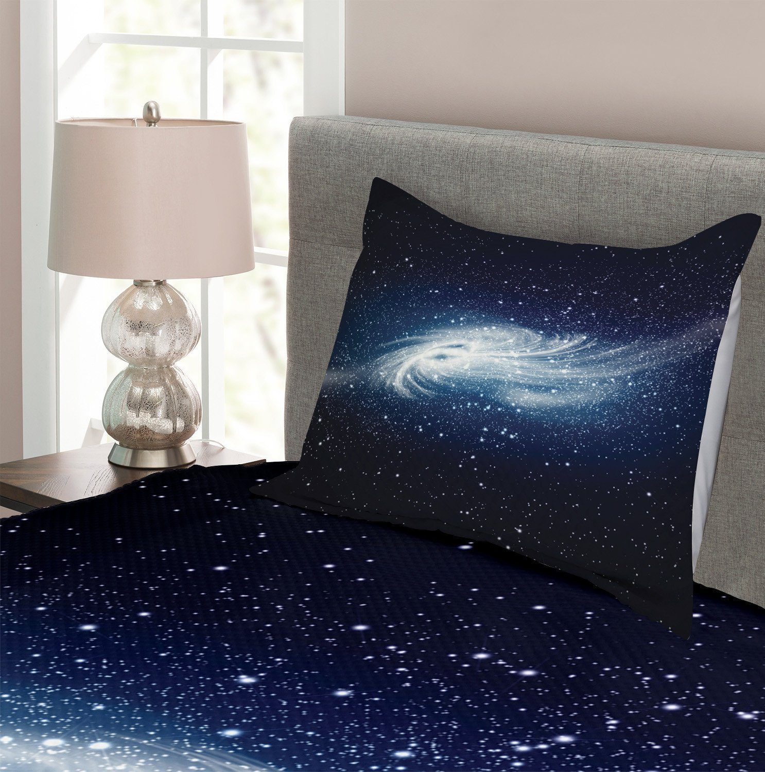 Set Abakuhaus, Tagesdecke mit Kissenbezügen Weltraum Nebel Waschbar, Milchstraße-Galaxie