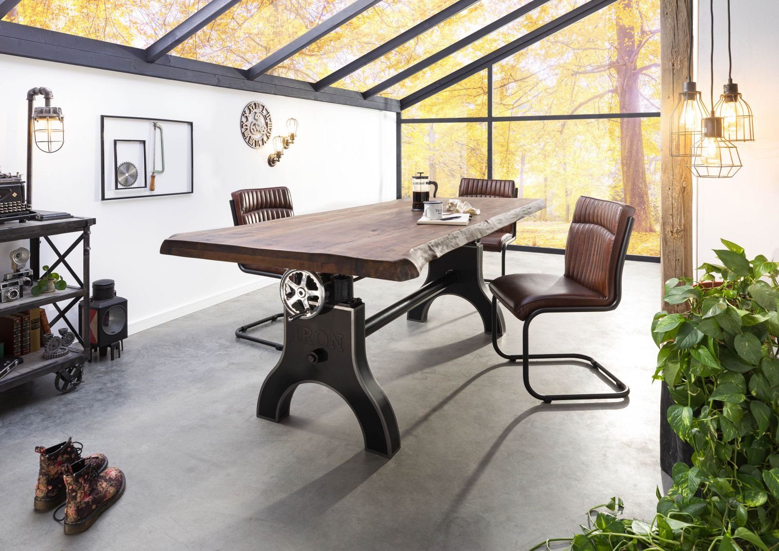 Massivmoebel24 Esstisch Esstisch Mango 220x100x80-101 höhenverstellbar natu günstig online kaufen