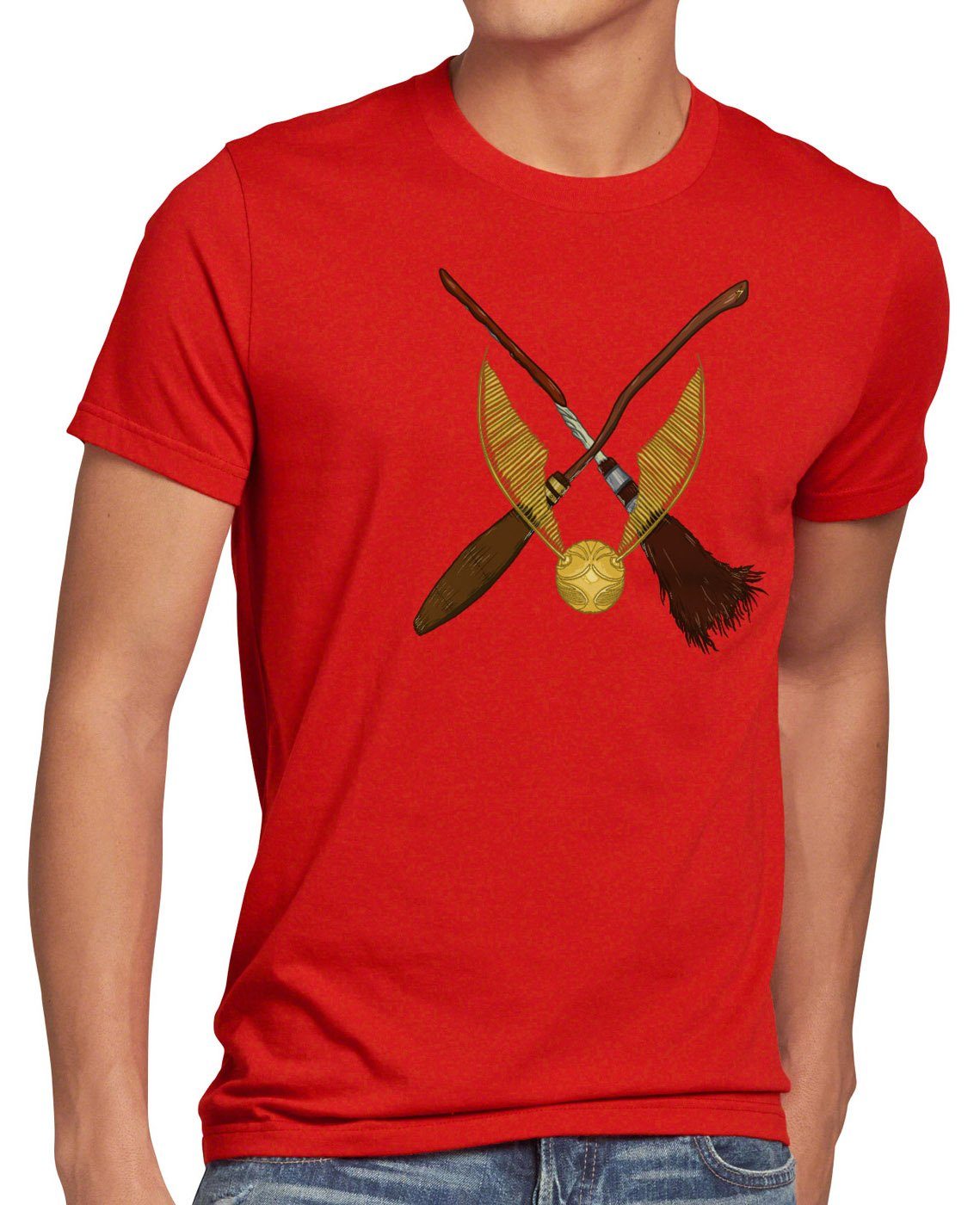 style3 Print-Shirt Herren Schnatz besen rot turnier T-Shirt sport Goldener quidditch
