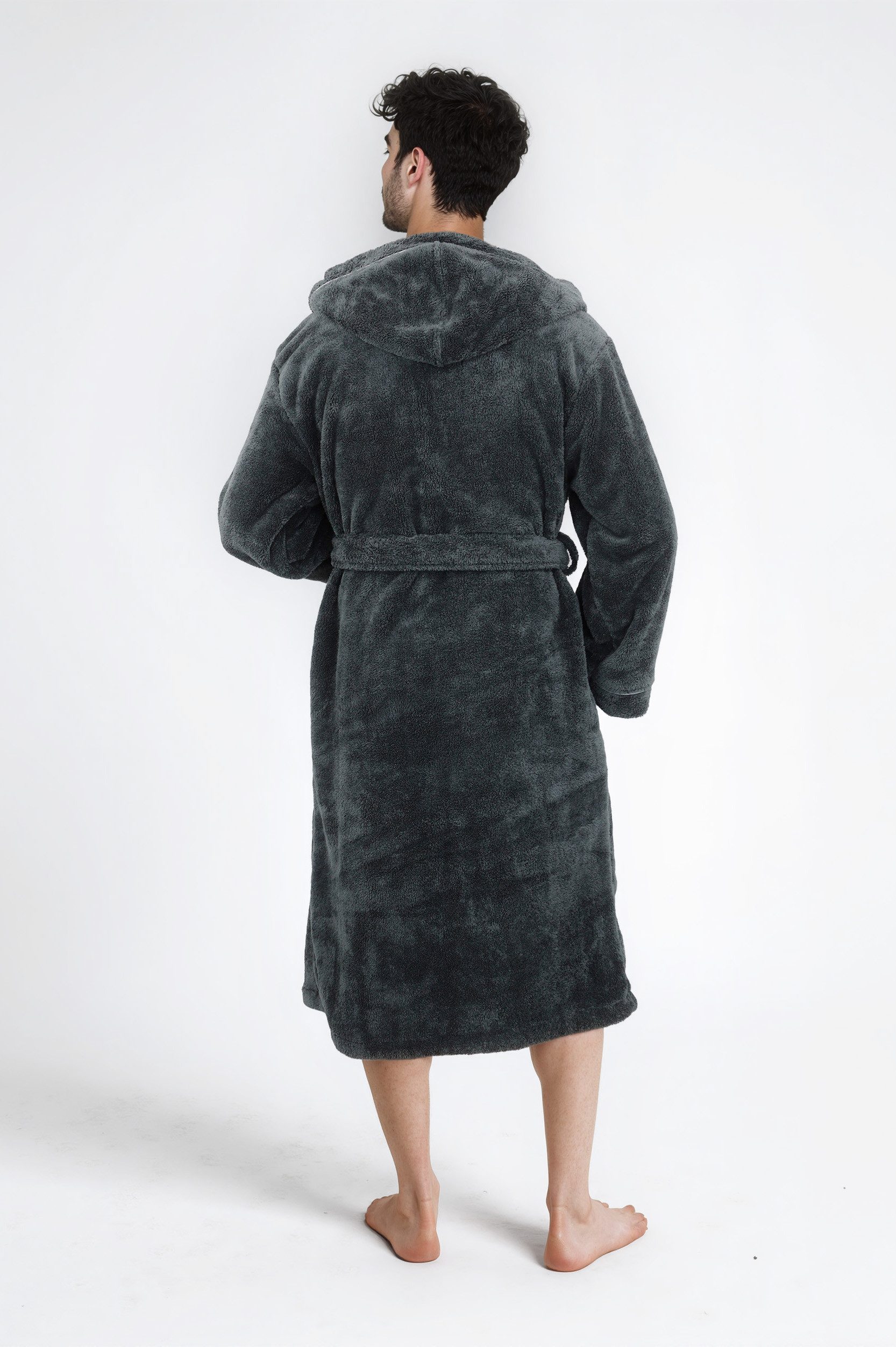 OTTO home Unisex-Bademantel Lillou, ideal für Sauna & Spa, Hotelbademantel, Morgenmantel, Langform, Microfaser, Kapuze, Gürtel, kuschelig weicher Fleece, plüsch, für Damen und Herren, XS-3XL