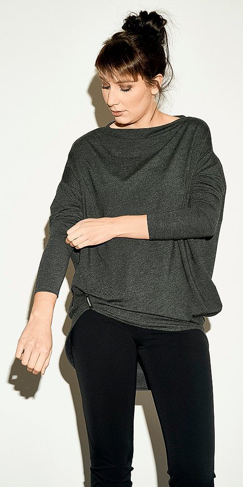 kaseee 2-in-1-Langarmshirt legeres kaseee Oberteil dunkelgrau meliert beidseitig tragbar