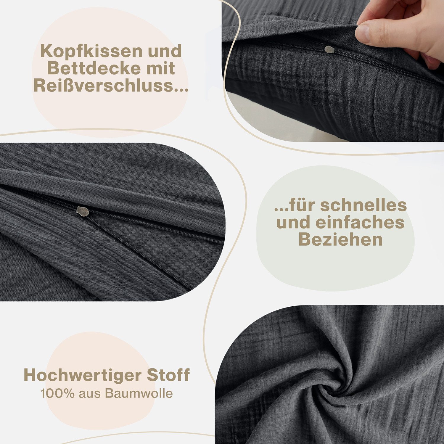 Blumtal Bettwäsche Musselin 100% Baumwolle im Set, Kopfkissenbezug & Deckenbezug, 2 teilig – Bild 4 von 5