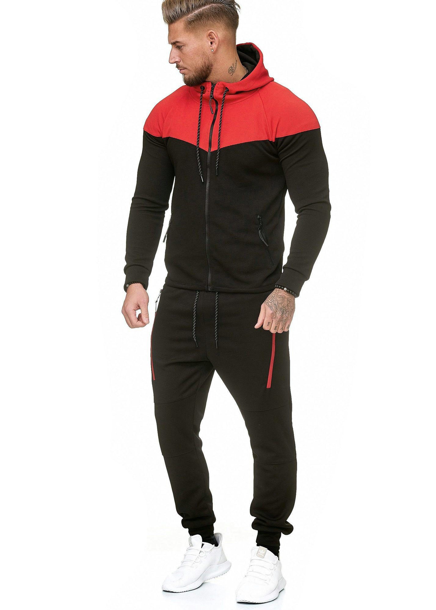 L.gonline Freizeitanzug Herren Jogging-ANZUG, Freizeitanzug, Sporthose und Kapuzenjacke, (Kapuzenjacke mit Reißverschluss, Hose, 2-tlg), Fitness Freizeit Casual