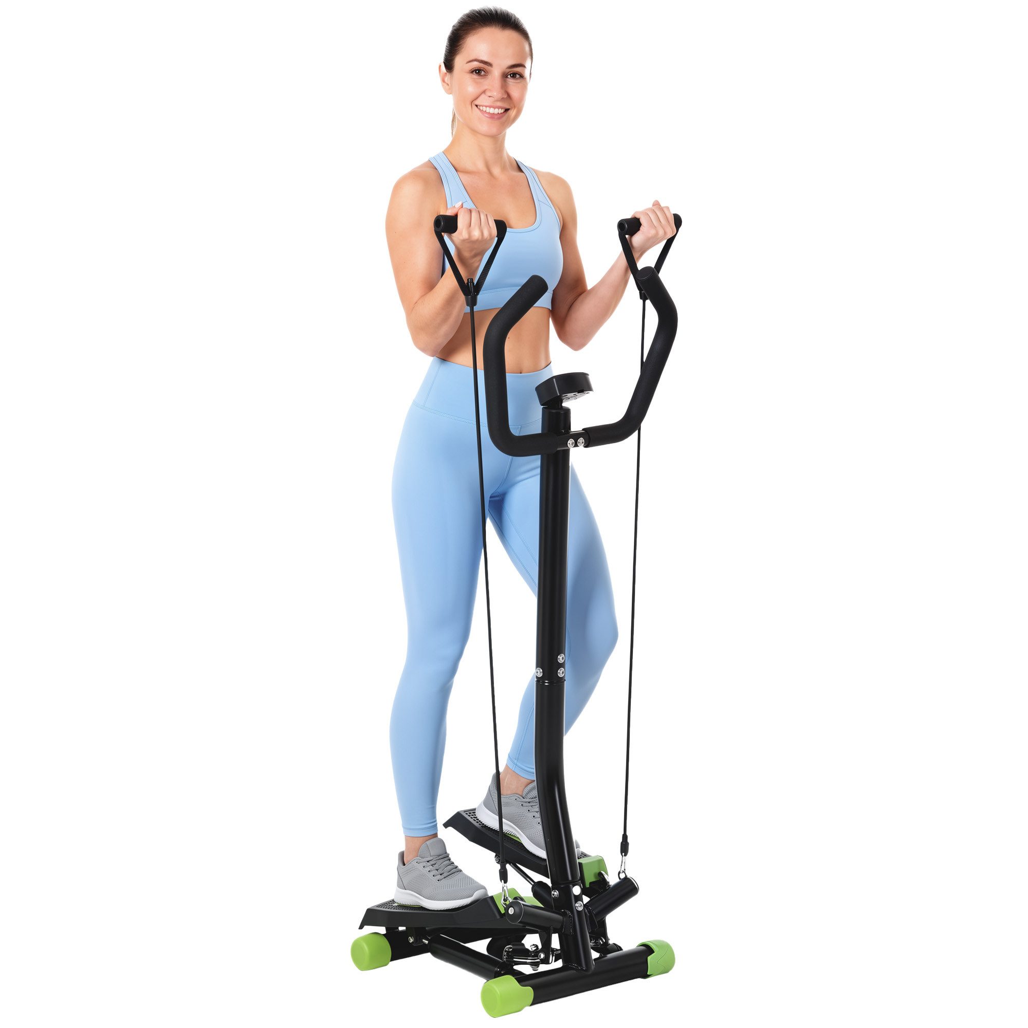 HOMCOM Stepper Sidestepper mit Haltegriff (Heimtrainer, 1-tlg., Trainingsbänder), LCD Display Stahl – Bild 2 von 5