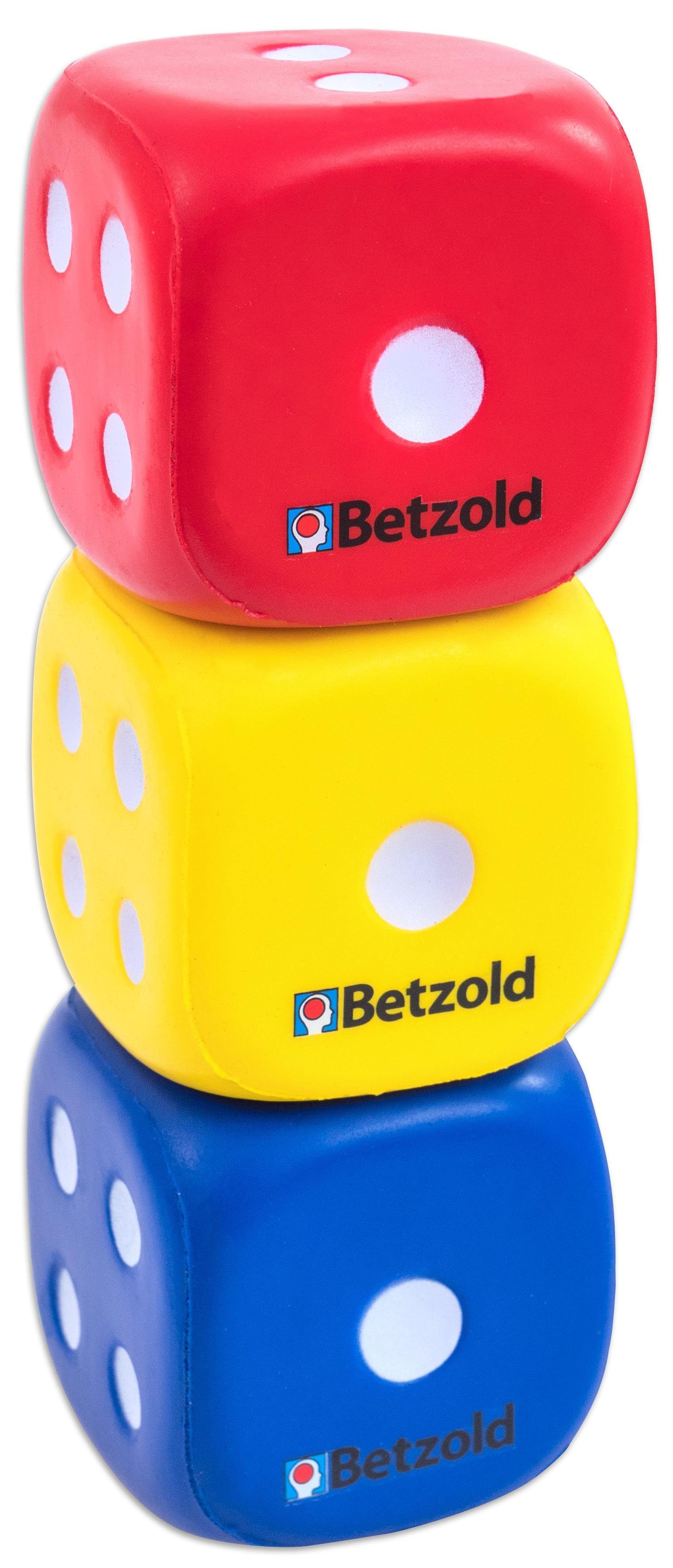 Kinder Schaumstoff-Würfel gelb - blau Augenwürfel 3 Soft-Würfel Betzold Lernspielzeug rot