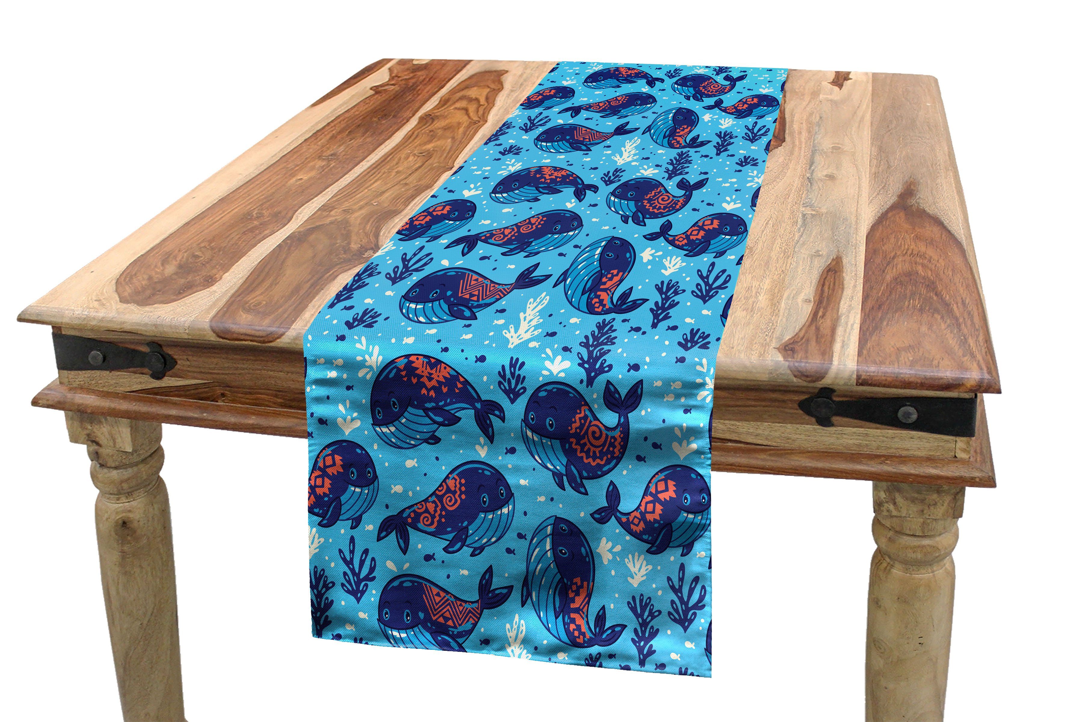 Abakuhaus Tischläufer Esszimmer Küche Rechteckiger Dekorativer Tischläufer, Wasser Cartoon Marine Life Wale