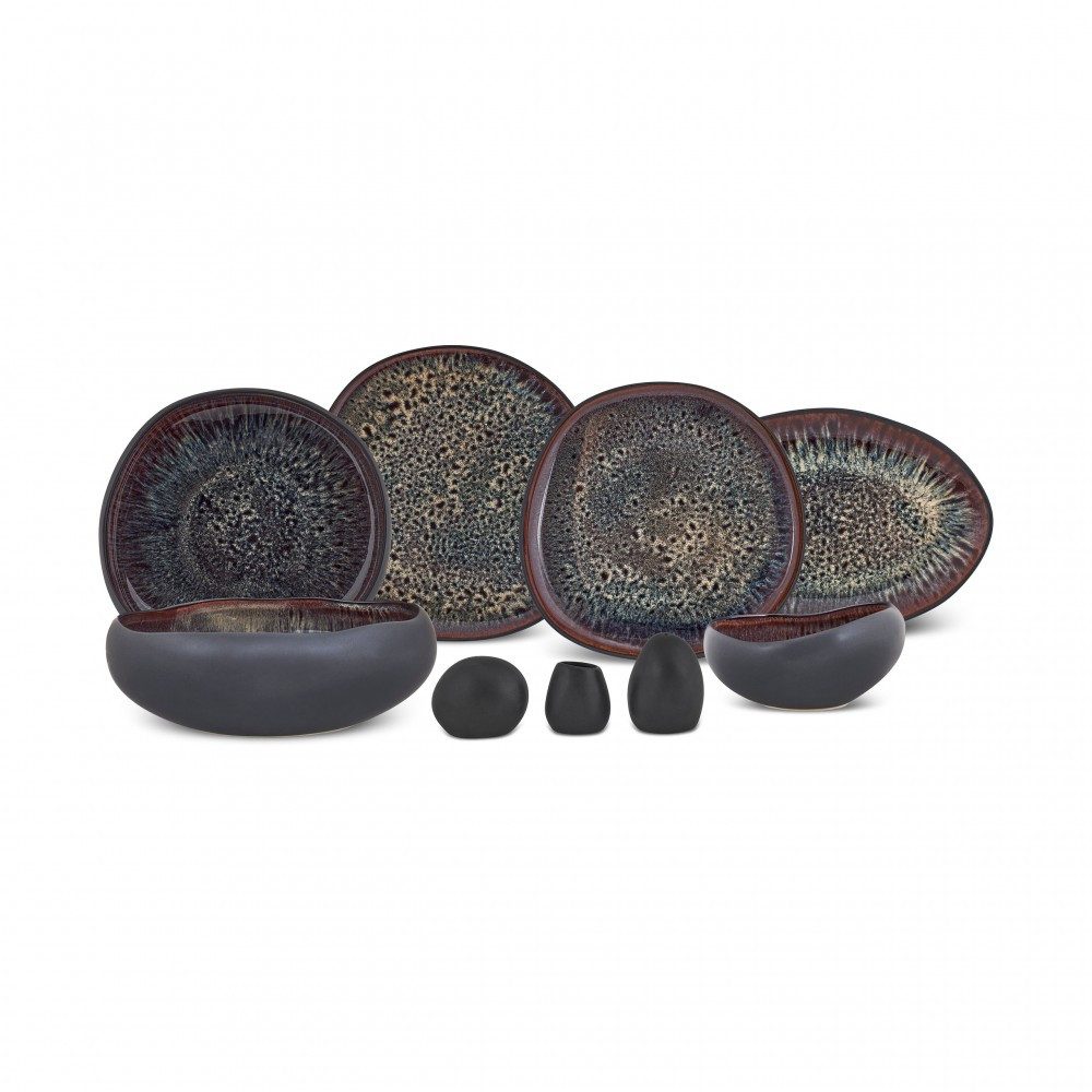 Karaca Geschirr-Set Earth Collection Galactic 55-teiliges Geschirrset für 12 Person, 12 Personen, Steinzeug, Elegantes Marmordesign, umfassendes 55-teiliges Set
