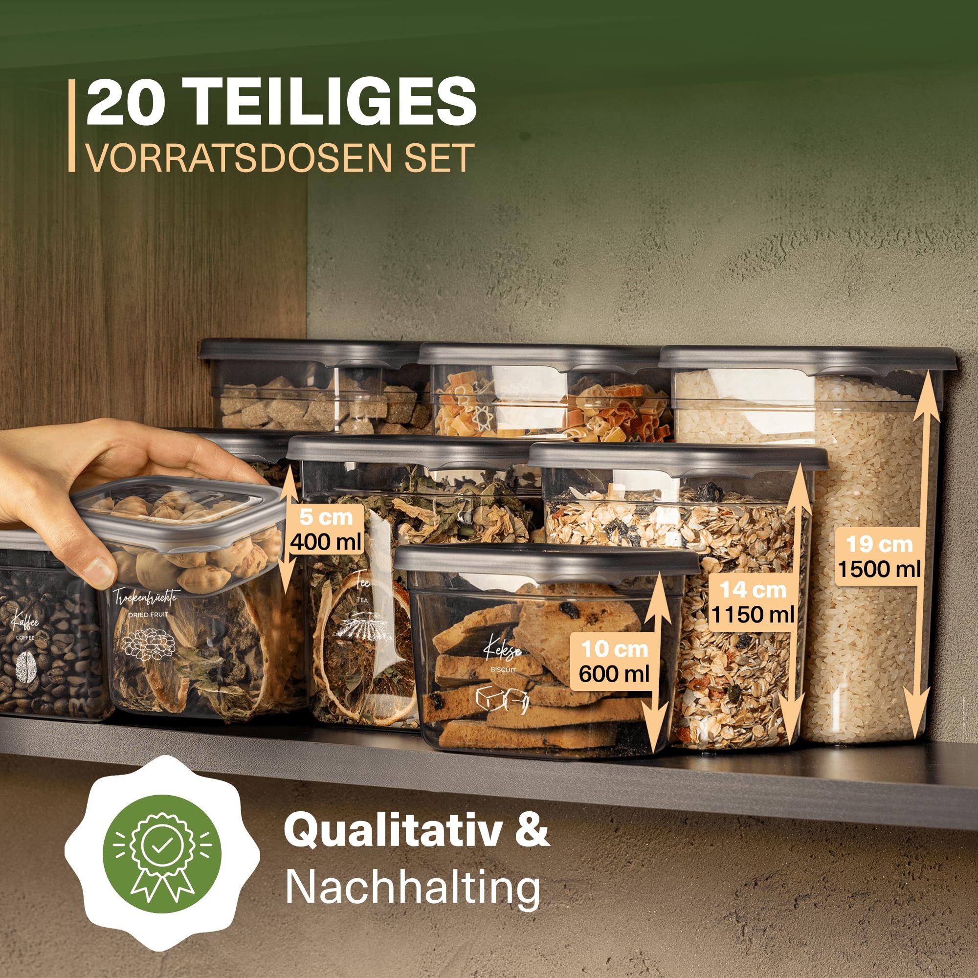 Viwares Vorratsdose Viwares Vorratsdosen-Set Mix Rechteckig - SERIE PEGGY 20 Teilig, Polypropylen – Bild 2 von 5