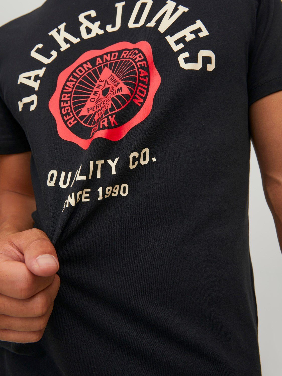T-Shirts 4342 T-Shirt in Schwarz-Rot 2-er (2-tlg) Stück & Pack Jack Logo Shirt Jones JJELOGO Rundhals