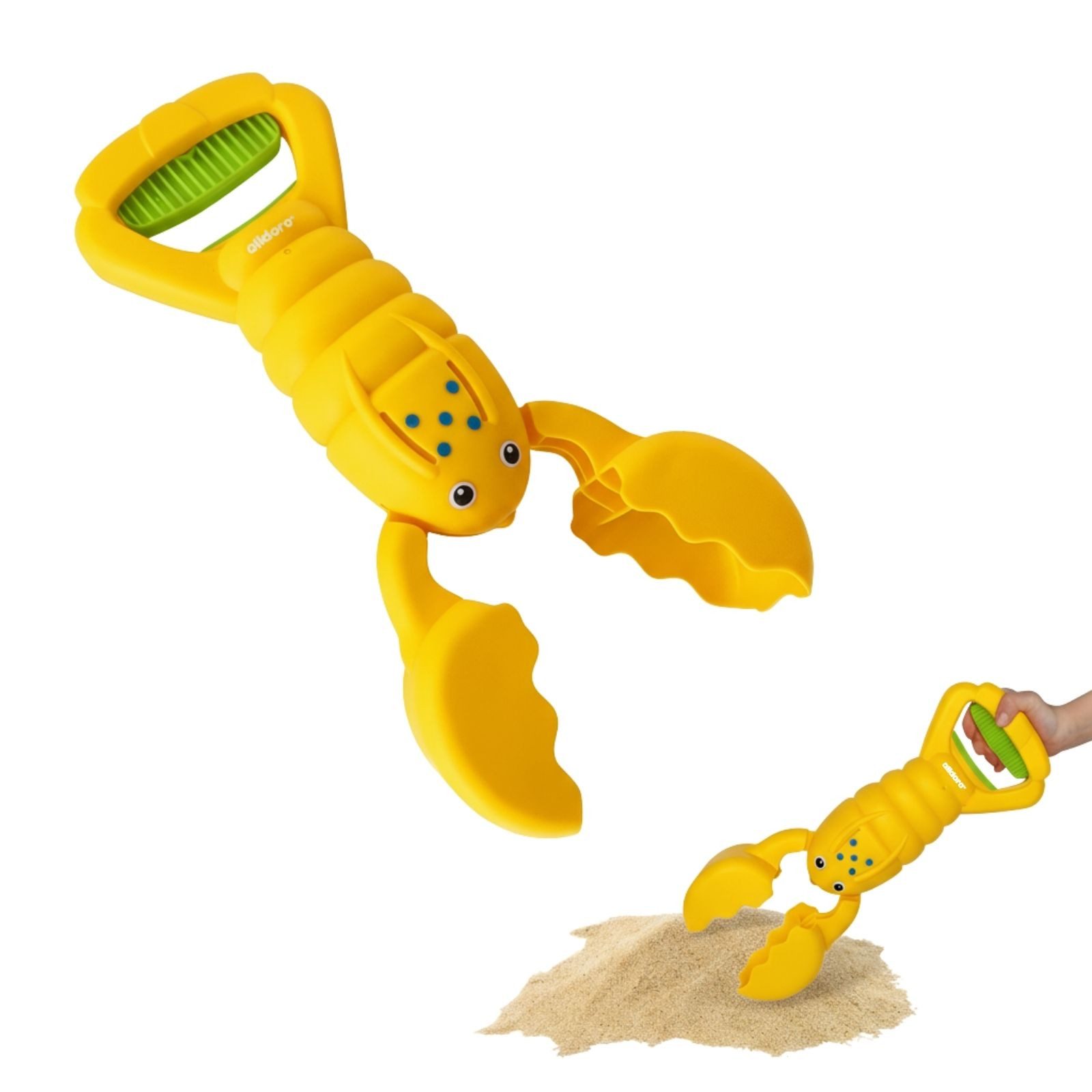 alldoro Sandform Sandgreifer Hummer gelb, tierisches Sandspielzeug f. Kinder ab 3 Jahre, Kinder-Handbagger zum Buddeln und Spielen im Sandkasten & am Strand